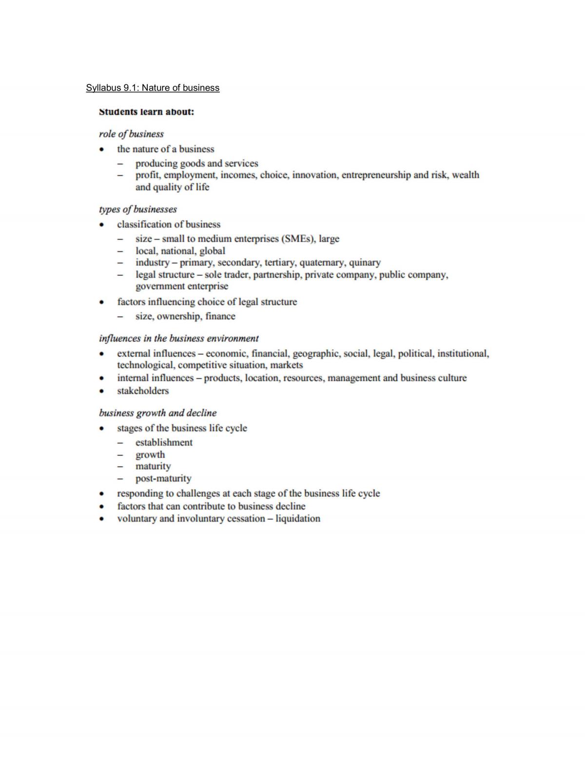 (Preliminary) Business Studies complete study notes - Page 1
