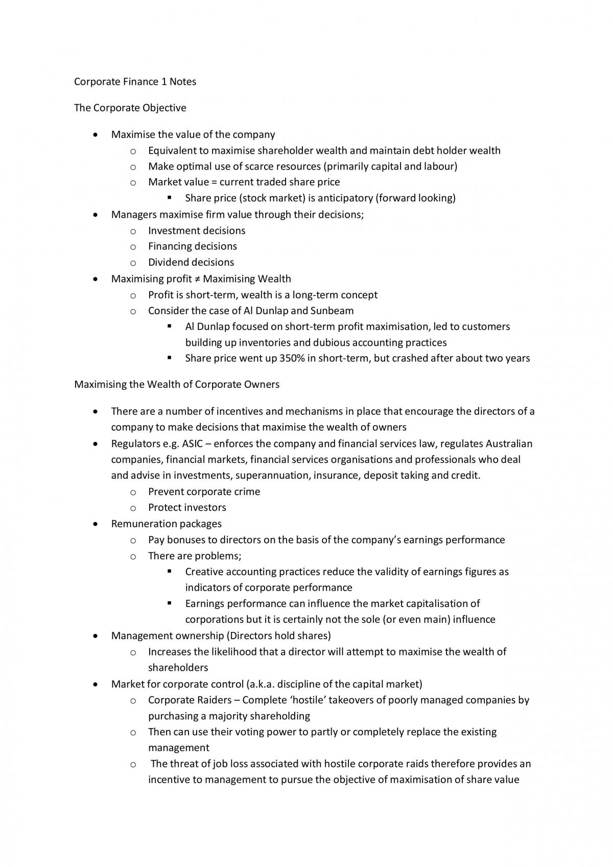 Corporate Finance 1 Notes - Page 1