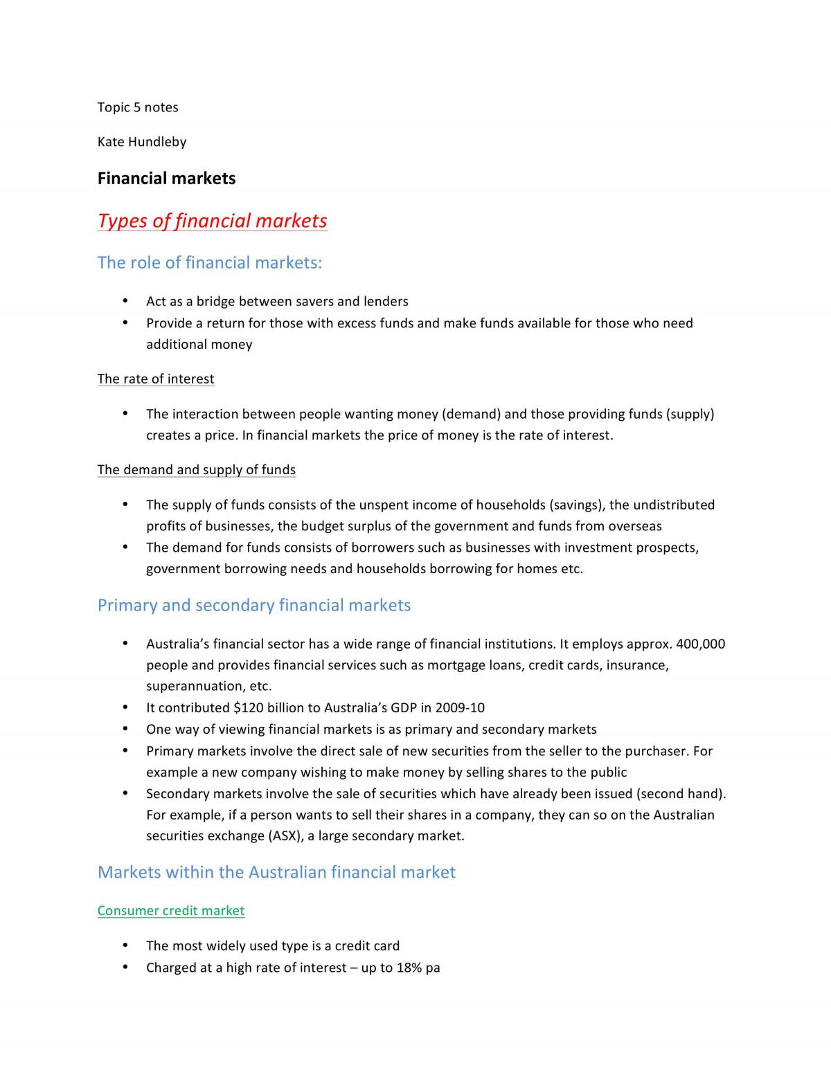 Topic 5: Financial markets notes - Page 1