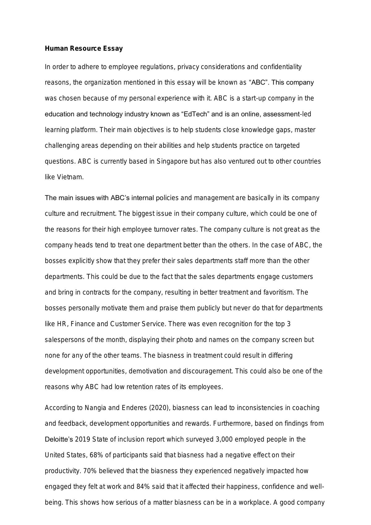 Human Resource Essay - Human Behaviour in Organisations - Page 1