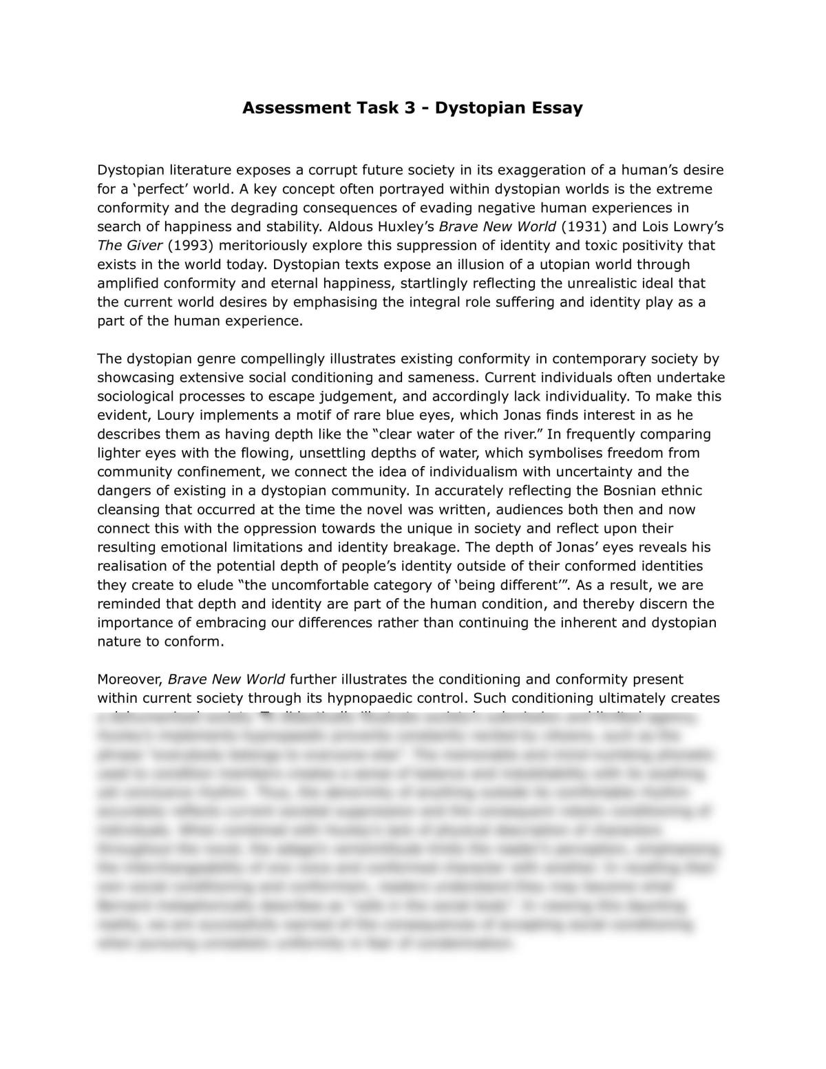 Brave New World and the Giver Essay - Page 1