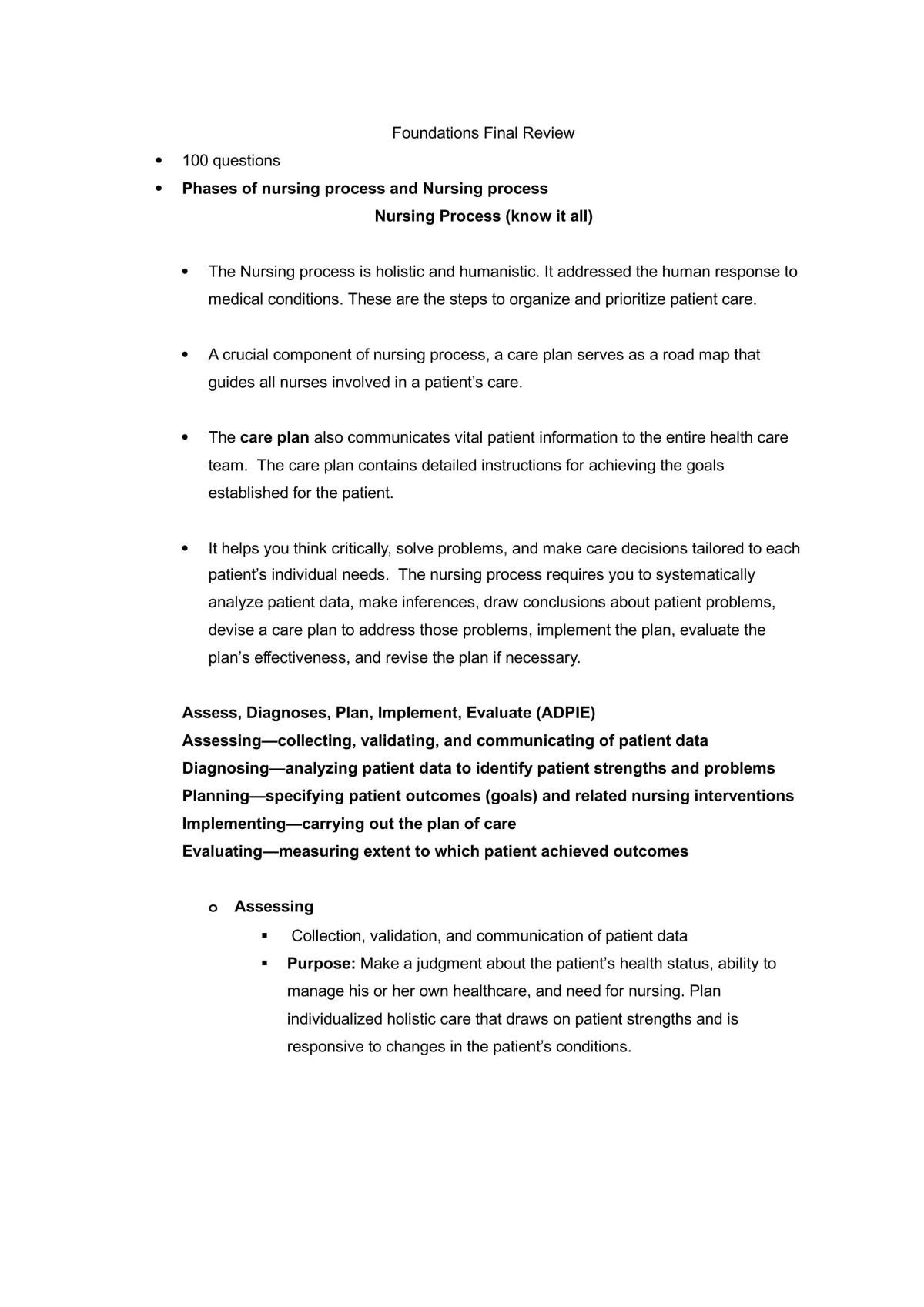 Foundations Of Professional Nursing Practice Final Review - Page 1