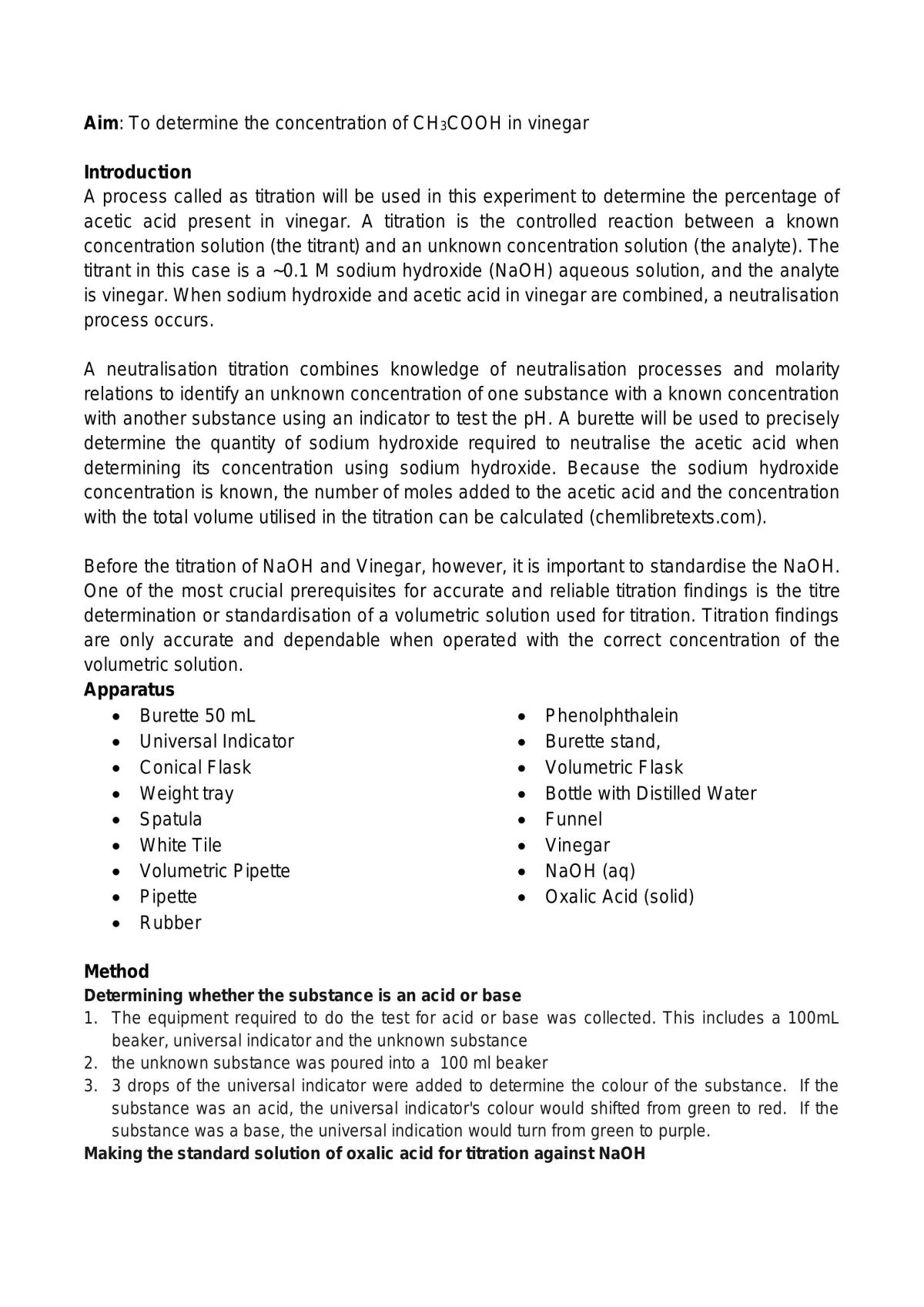 To determine the concentration of CH3COOH in vinegar - Page 1