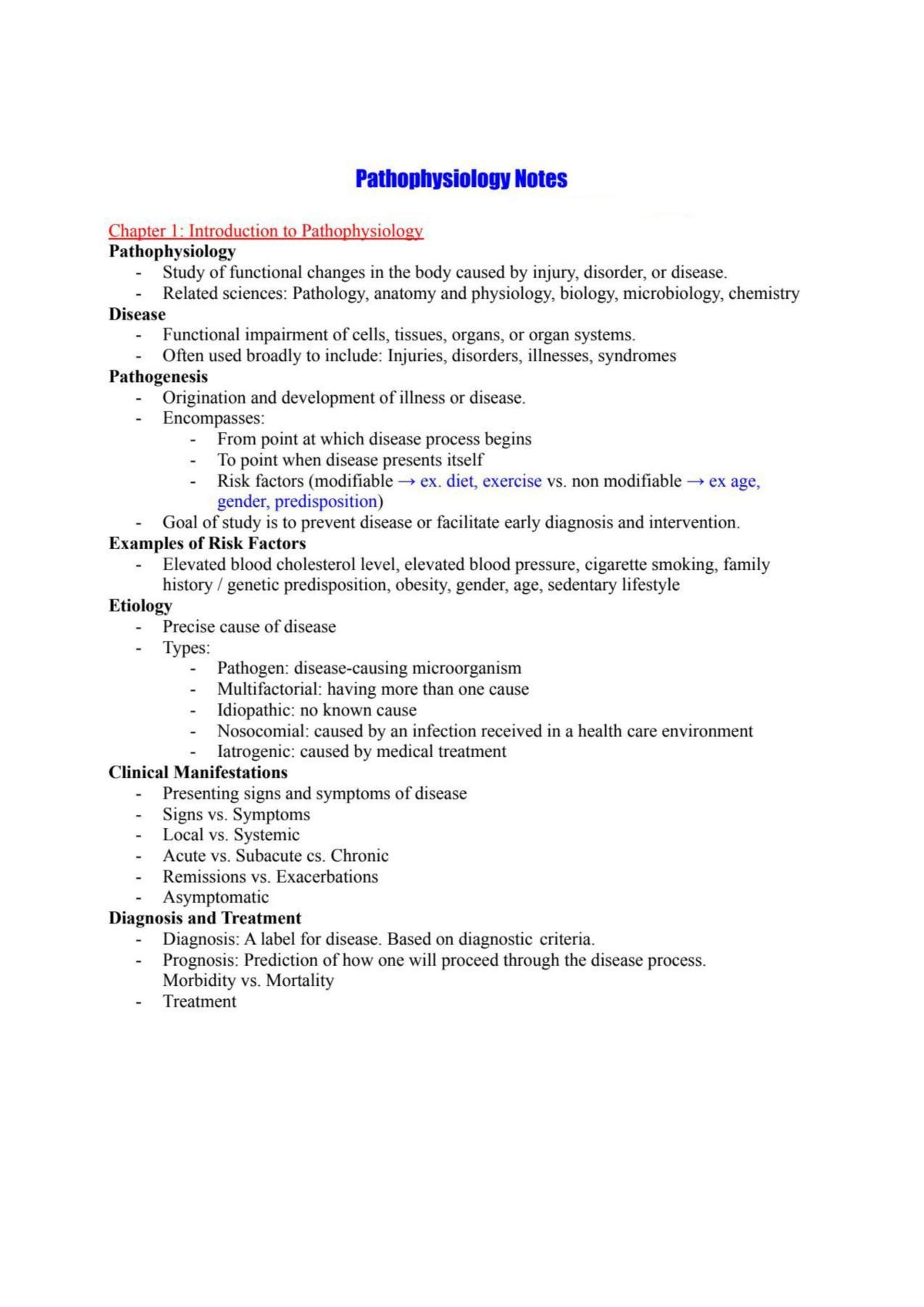 Pathophysiology Notes - Page 1
