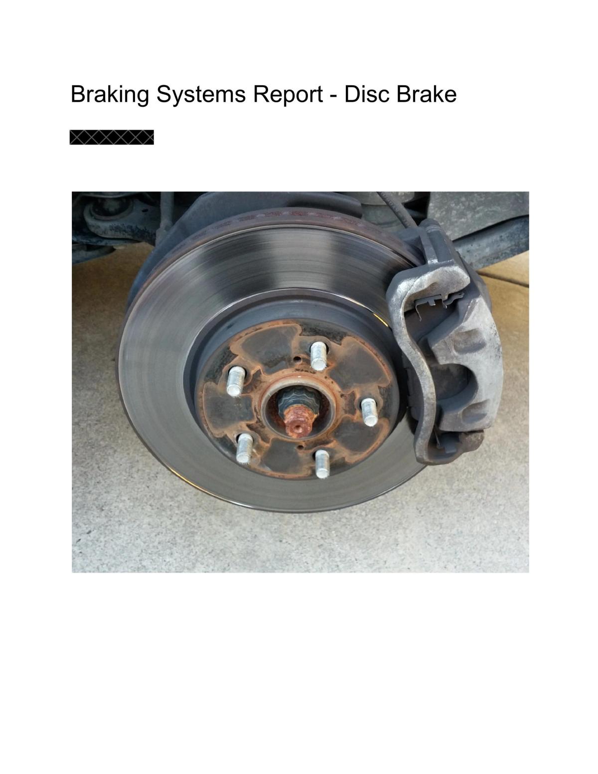 Report on Breaking Systems - Disc Brake  - Page 1