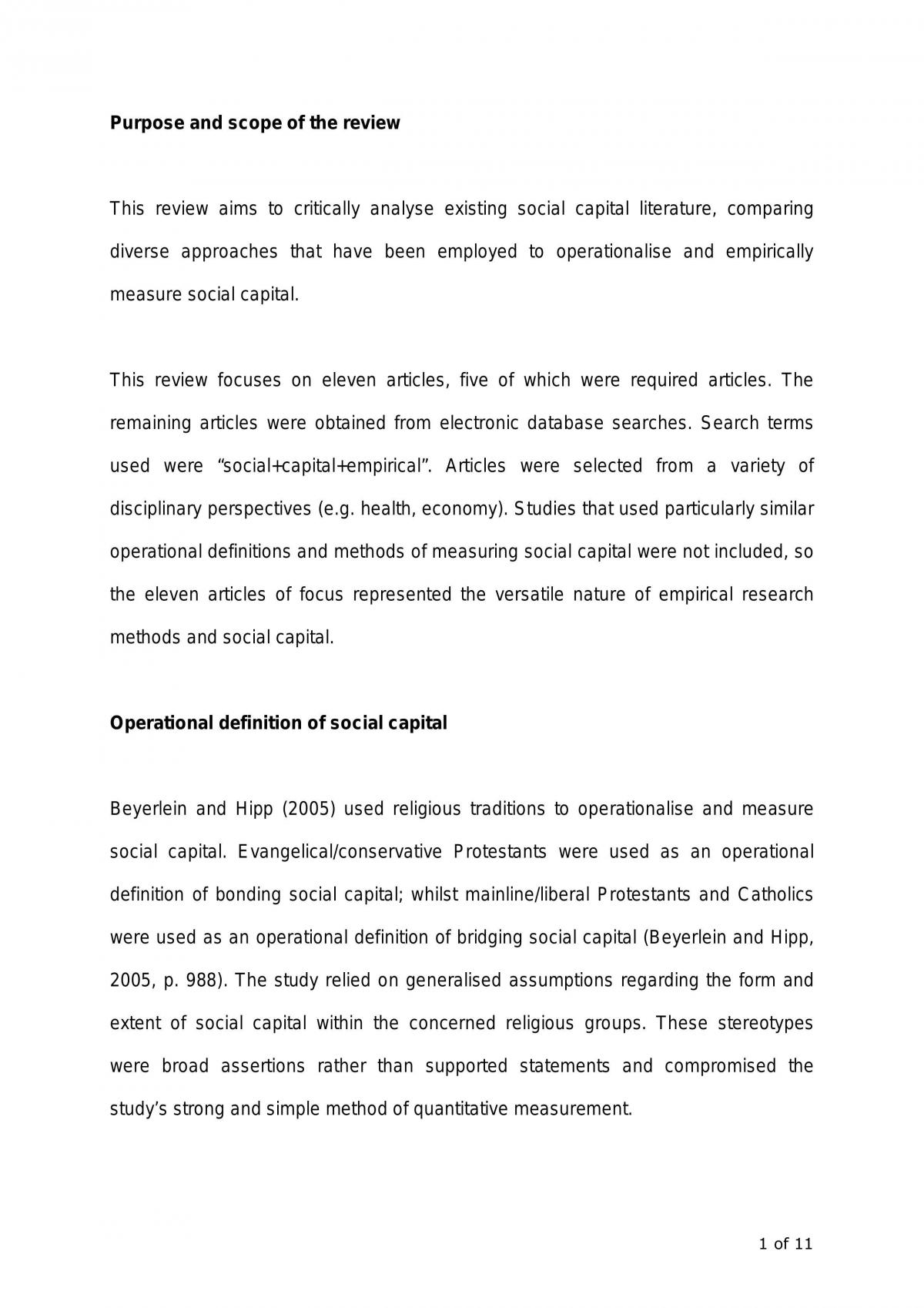 Social Capital 2000 Word Literature Review - Page 1