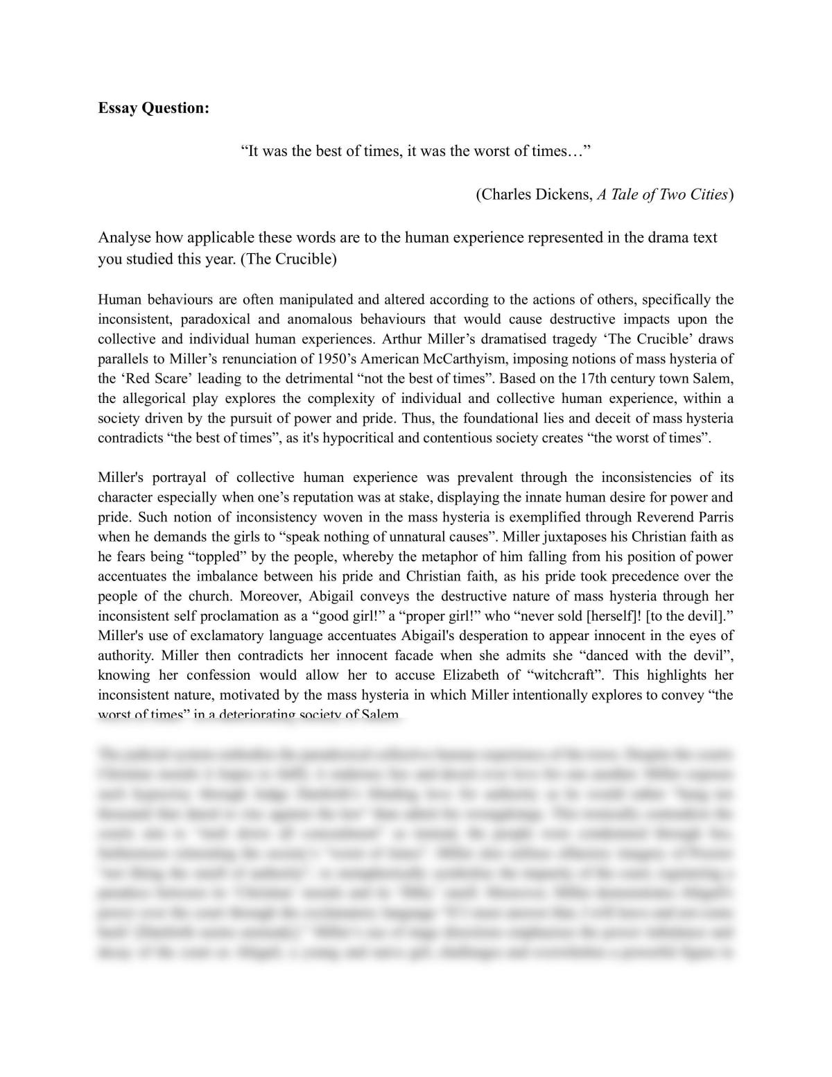 the crucible essay hsc