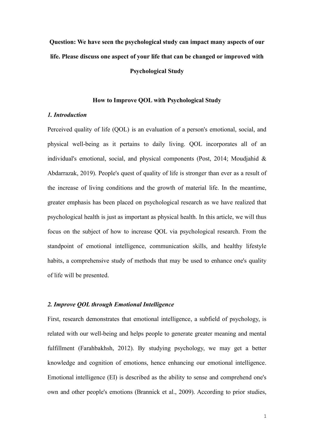 How to Improve QOL with Psychological Study - Page 1