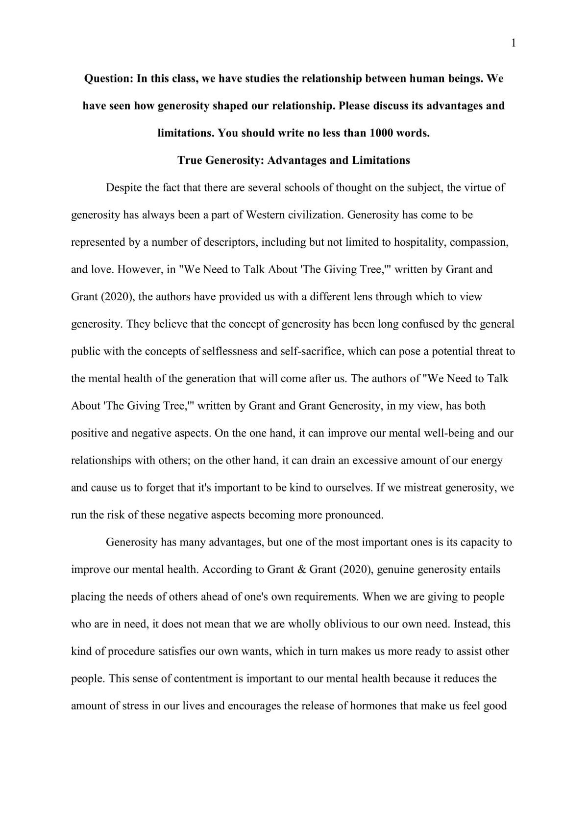 True Generosity: Advantages and Limitations - Page 1