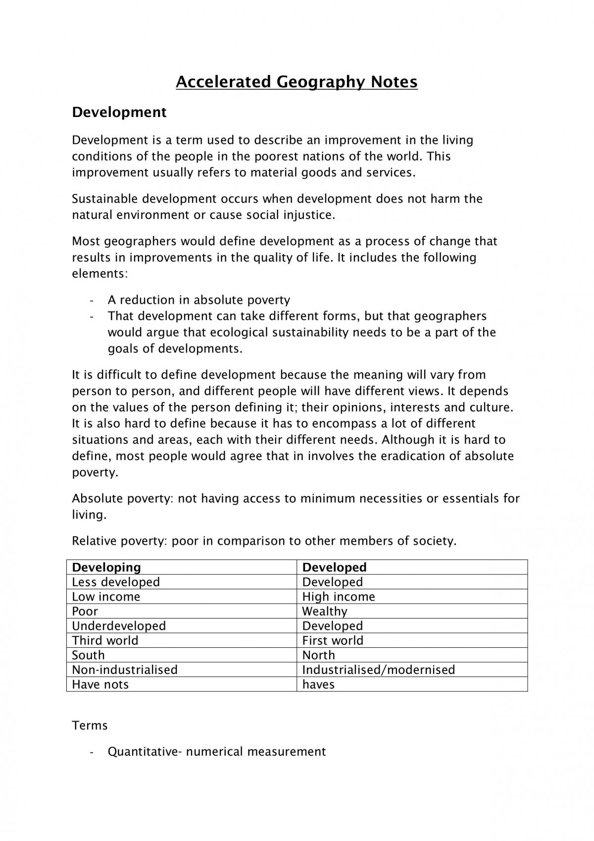 Geography Preliminary Course- Development - Page 1