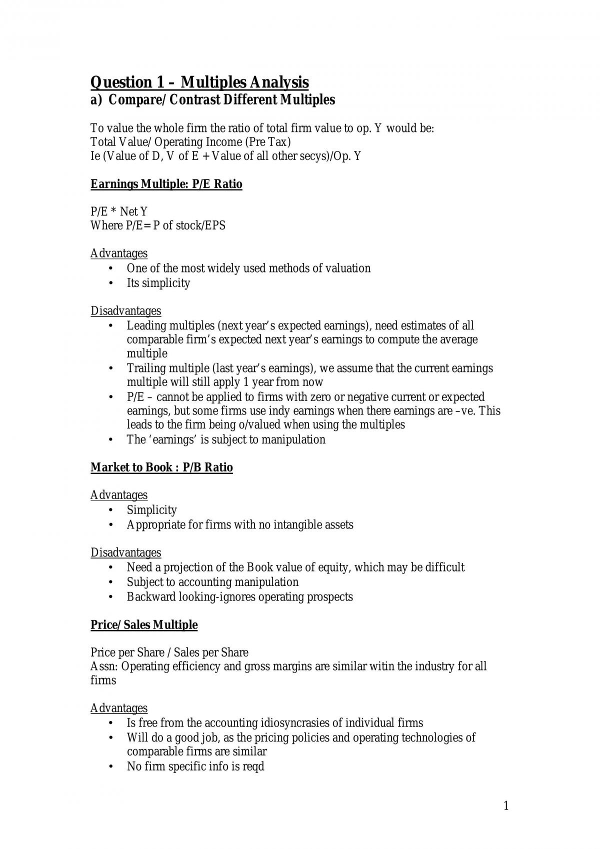 Financial Valuation: Case Study Approach - Final Exam Notes - Page 1
