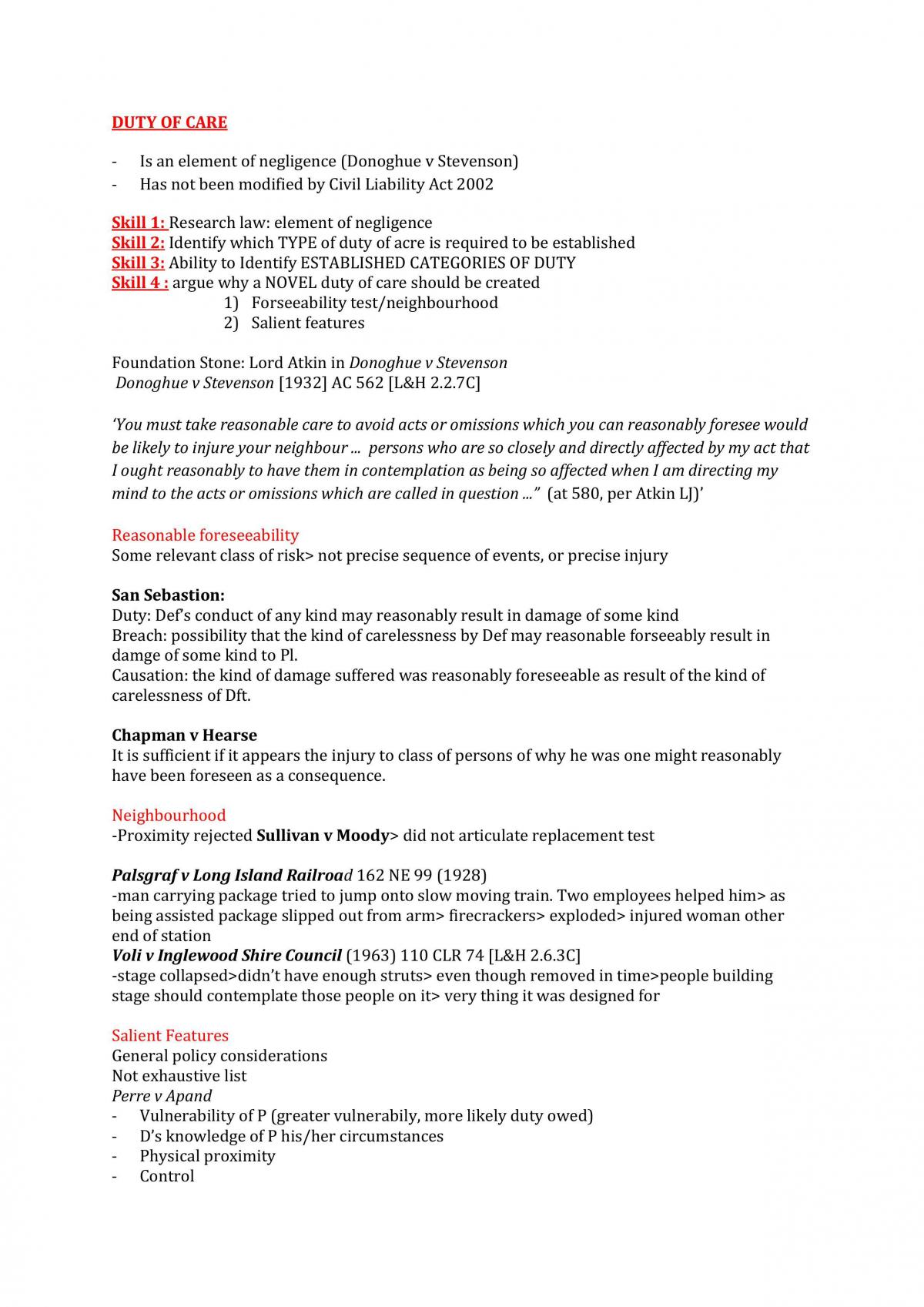 Torts I Exam Notes - Page 1