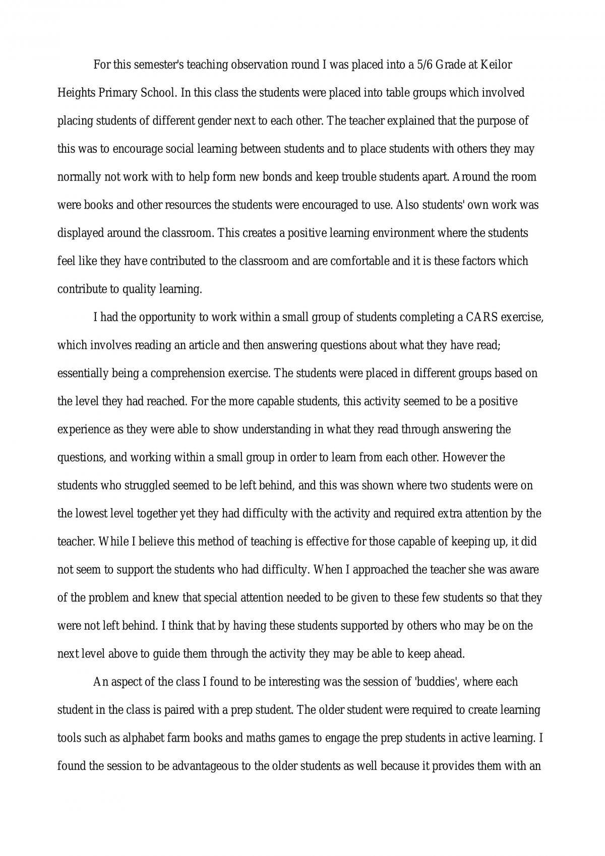 Analysis Of My Professional Education Practicum Experience And Comparison With A Non-School Setting - Page 1