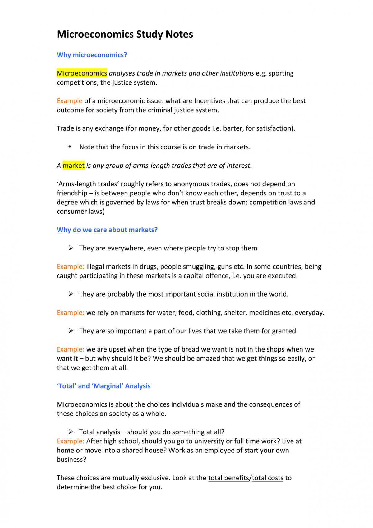 Microeconomics Study Notes - Page 1