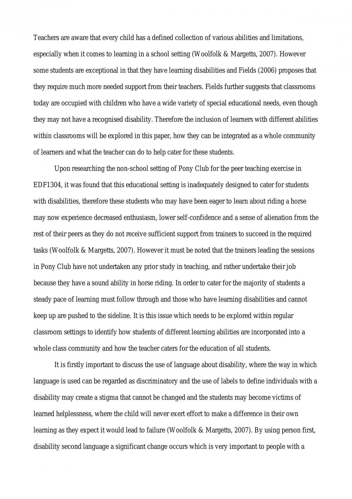 A Discussion Of The Inclusion Of Learners With Disabilities Into A Traditional Classroom Setting - Page 1