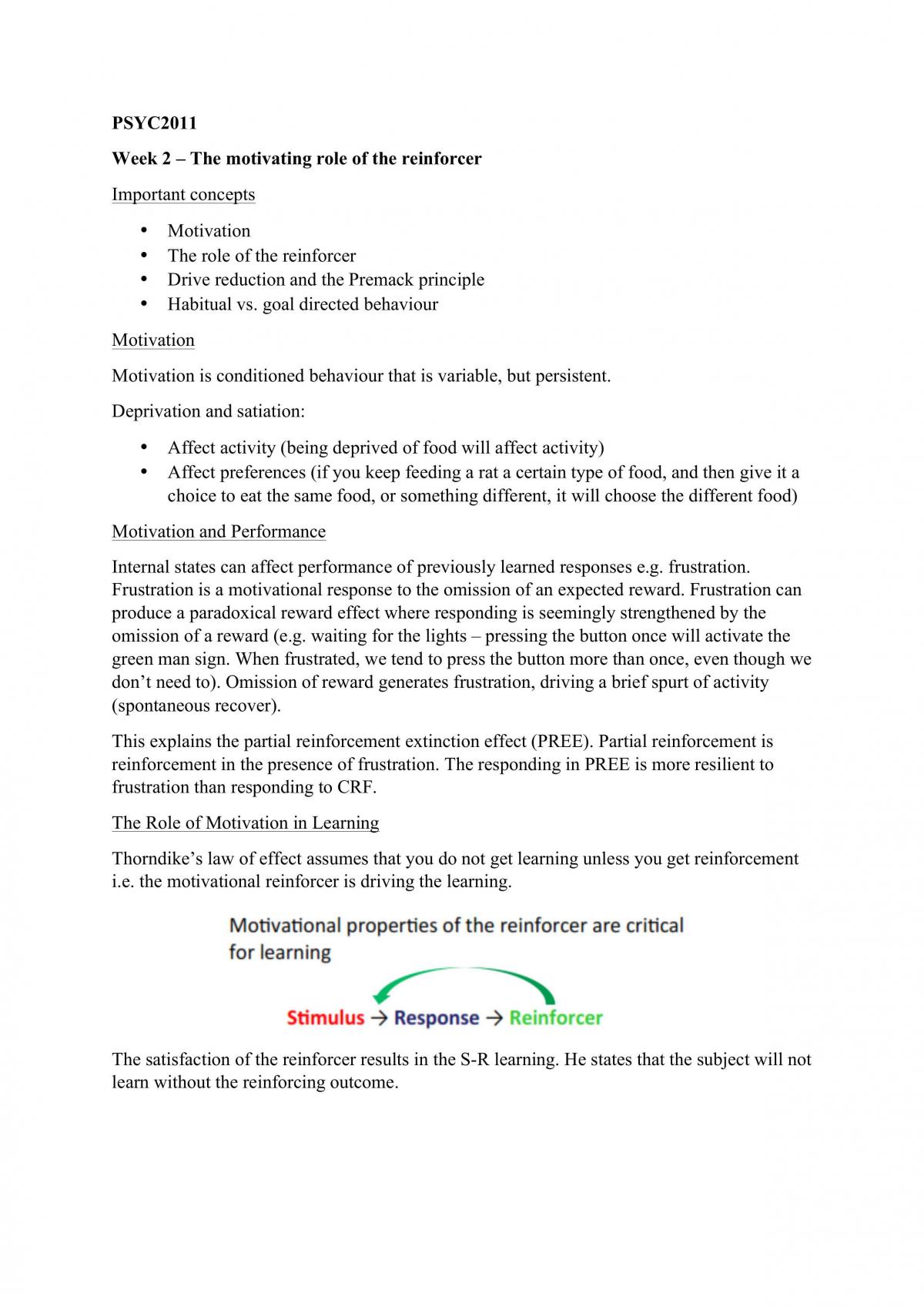Motivating Role of Reinforcer Notes  - Page 1