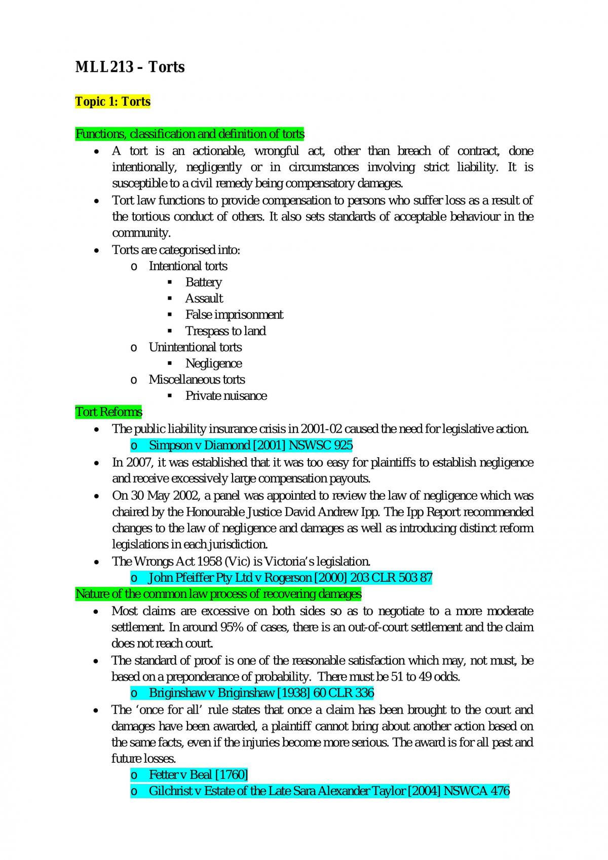 Notes for Torts - Page 1