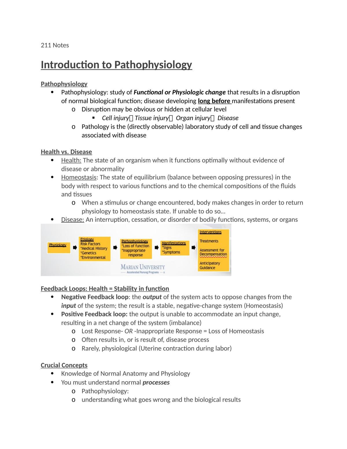 Introduction to Pathophysiology Notes - Page 1