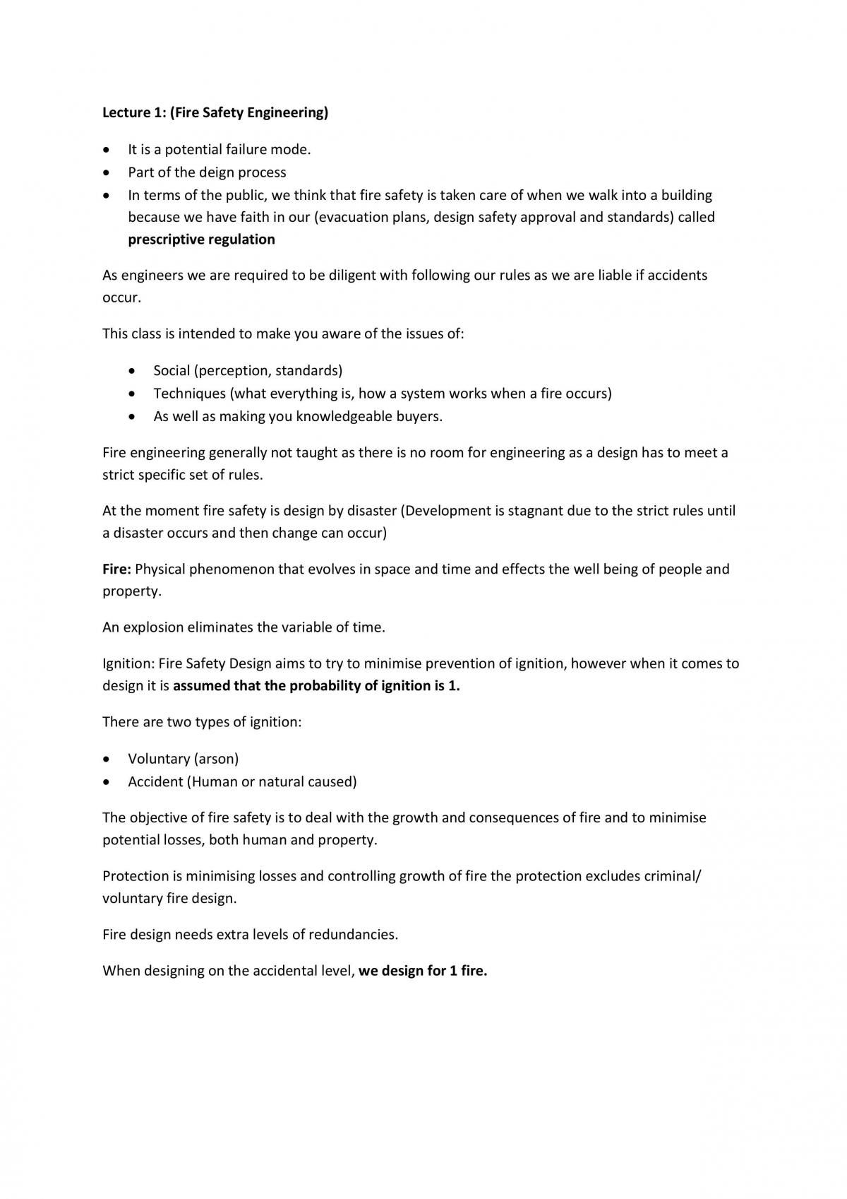 ENGG3700 Fire safety Engineering Notes - Page 1