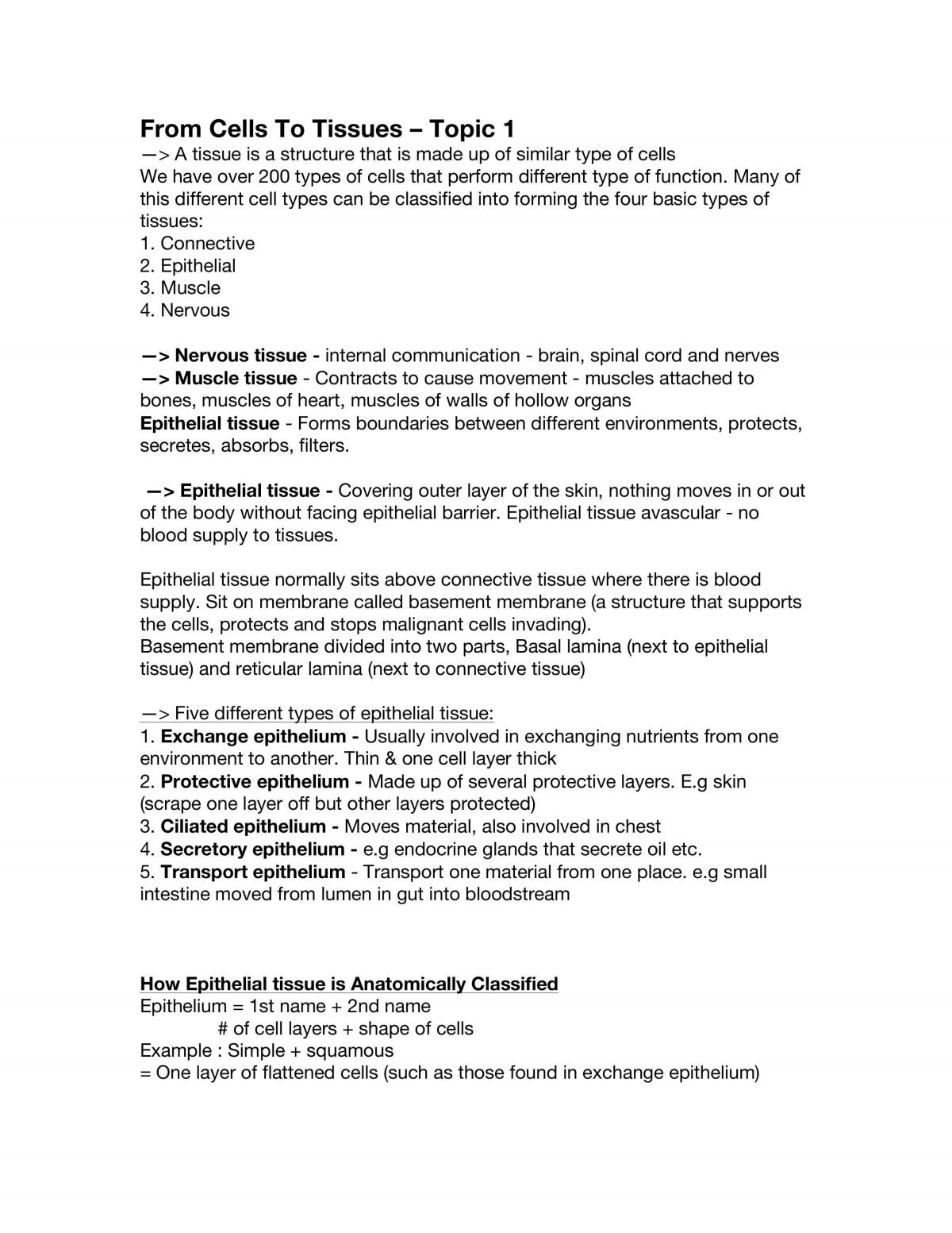 Cells, Tissues and Regulations Full Study Notes - Page 1