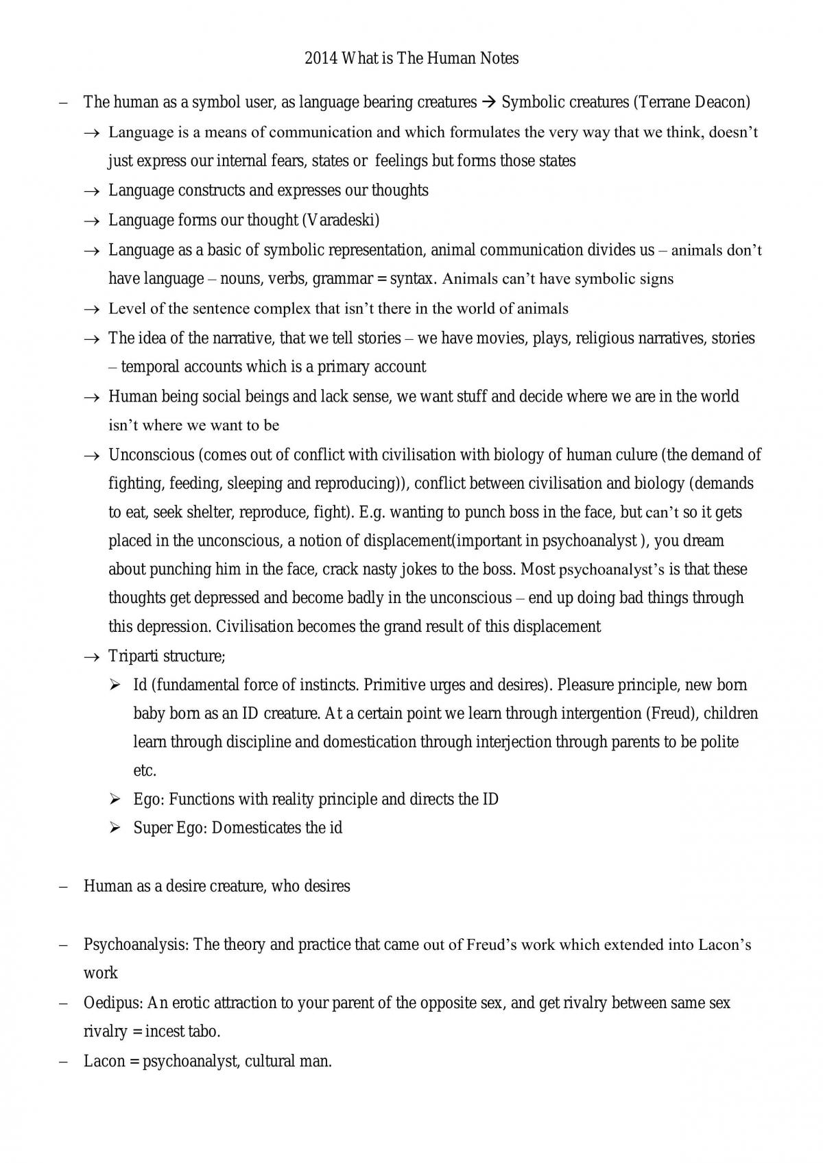 End of Semester What is the Human Notes - Page 1