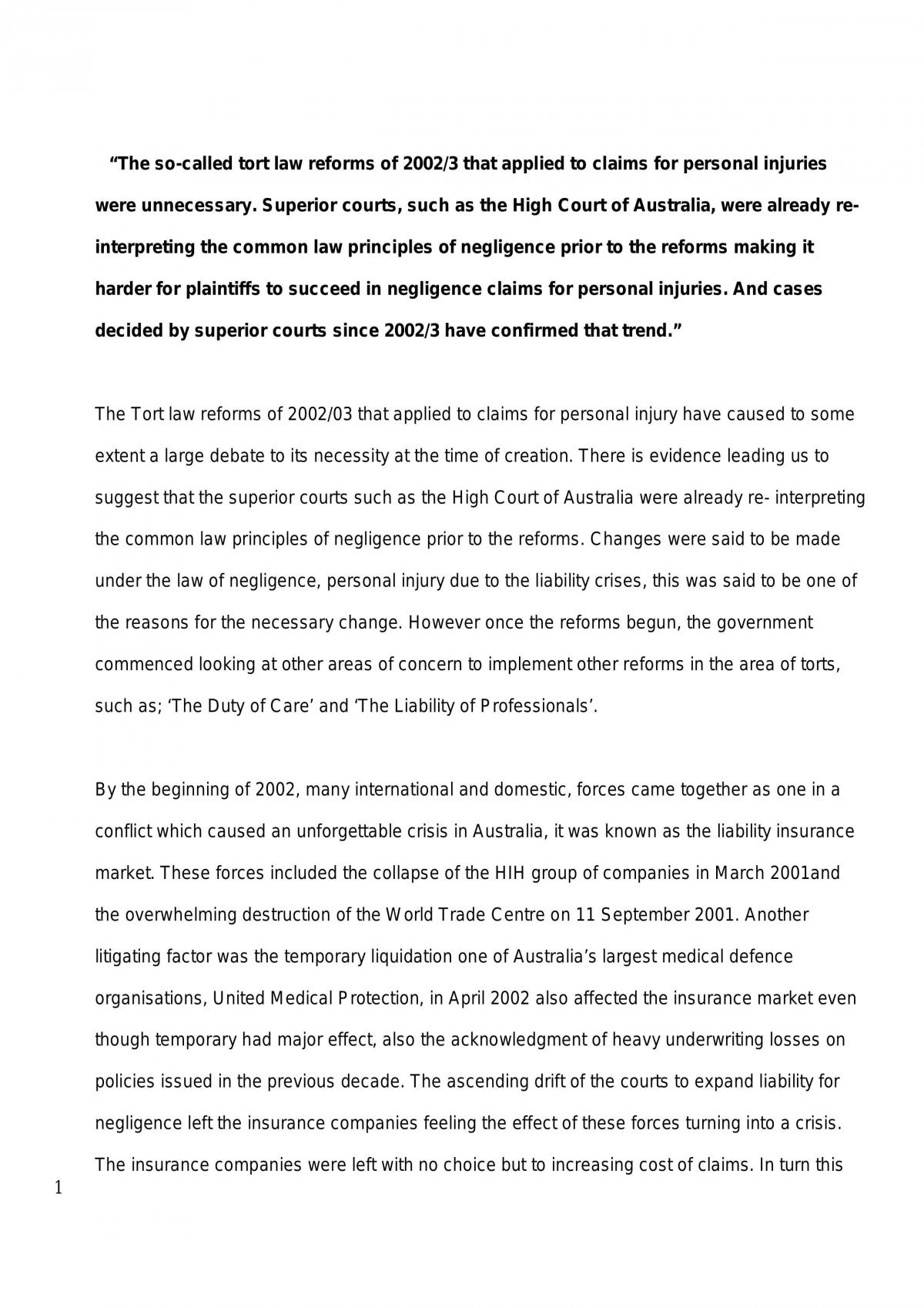 Torts Assignment- Reforms Of 2002/3 - Page 1