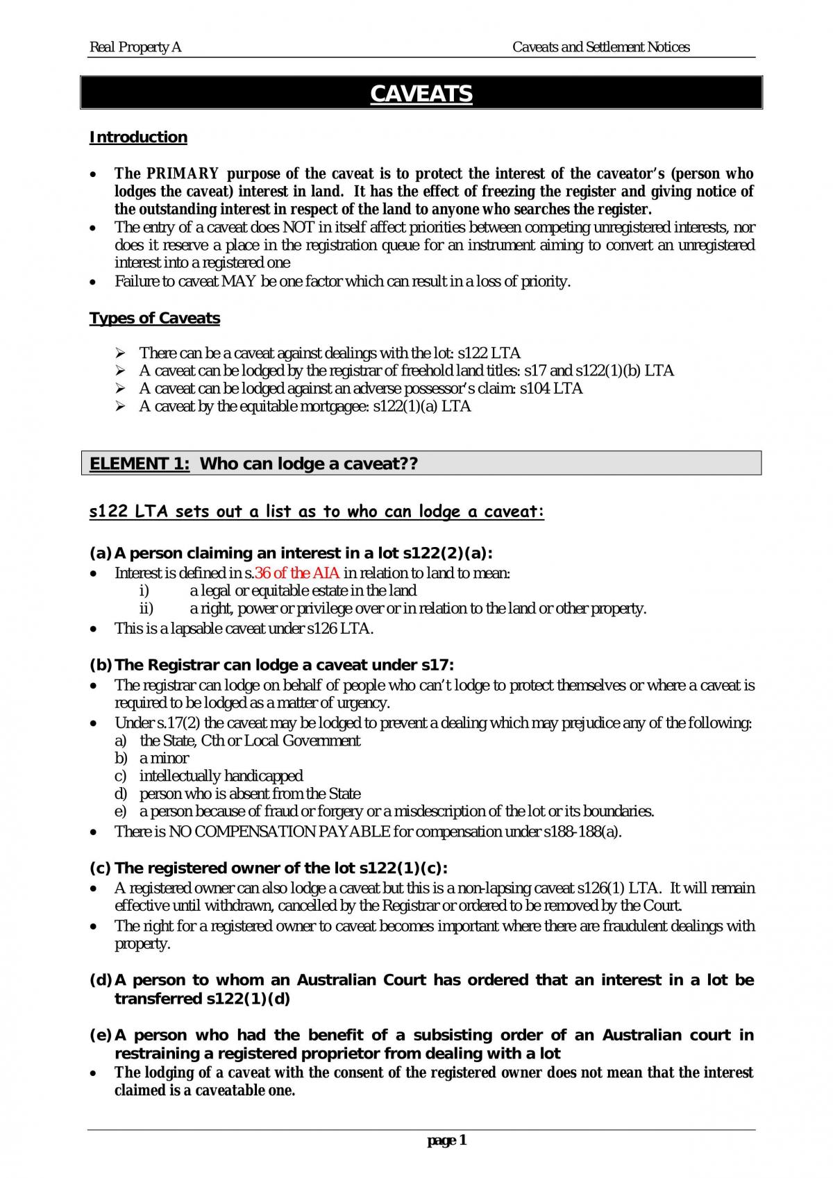 Real Property Notes - Page 1