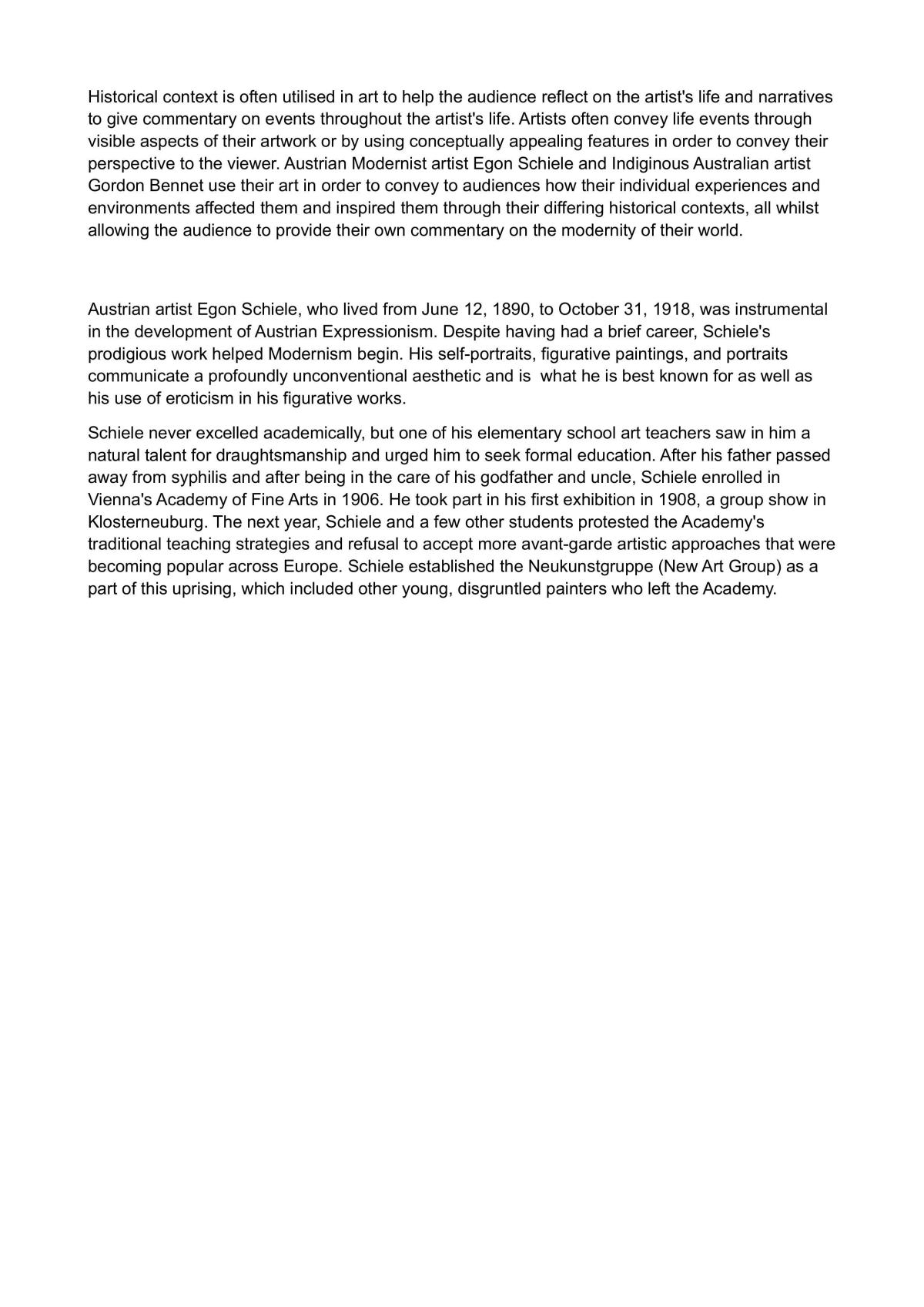 Egon Shiele/ Godon Bennet Case Study  - Page 1