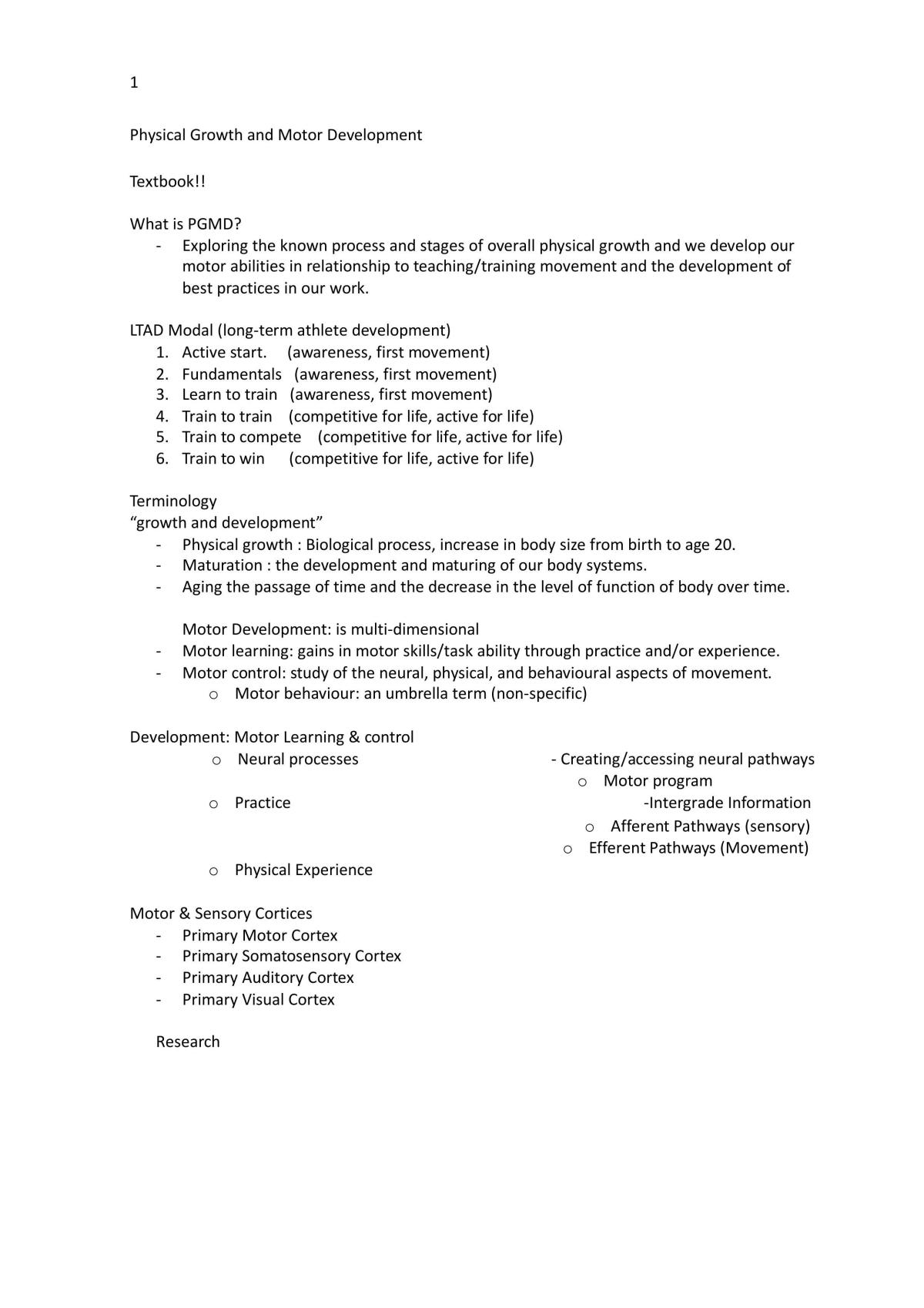 Physical Growth and Motor Development Study Notes - Page 1