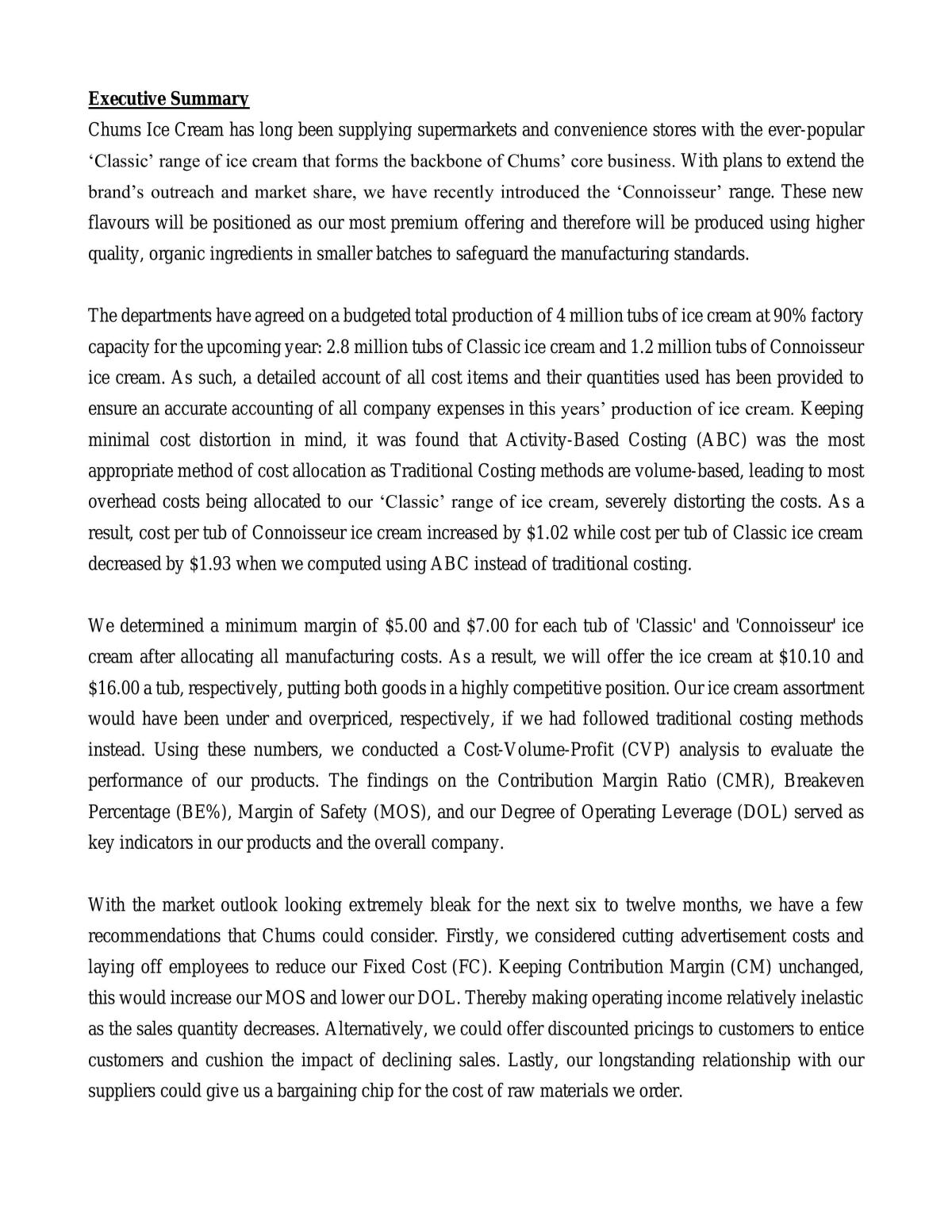 Group Project on Chums Ice Cream - Page 1