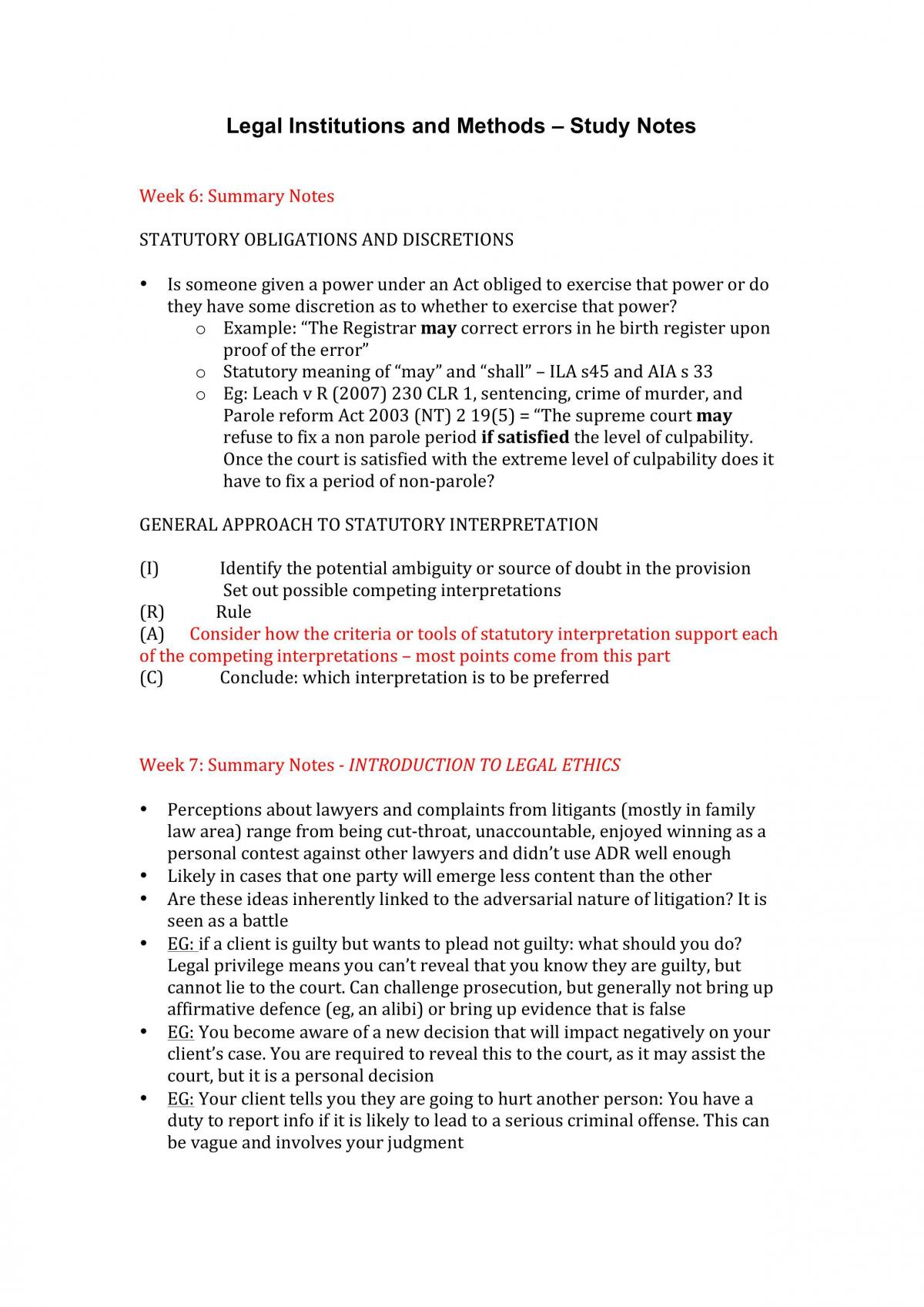 LIM Summary Notes - Page 1