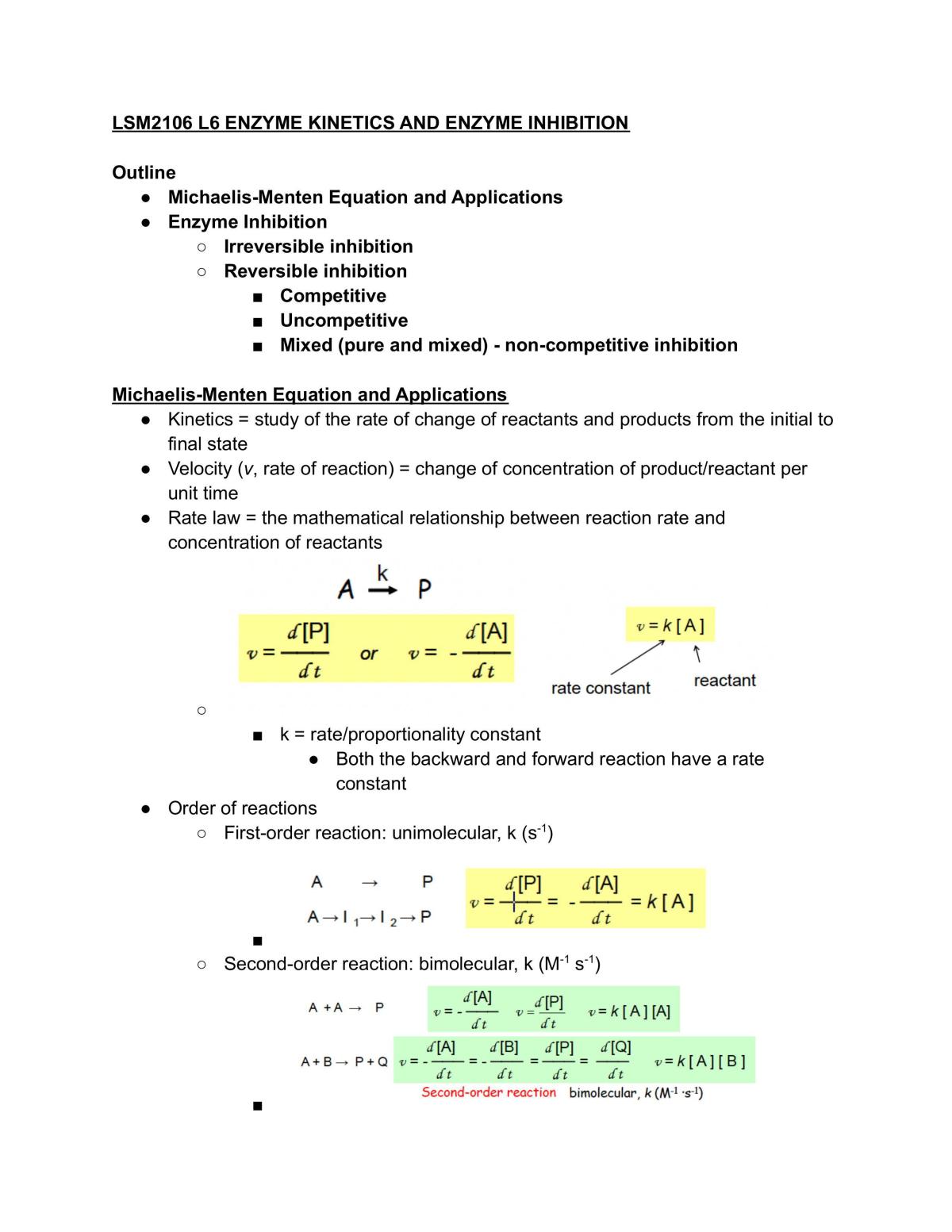 LSM1105/LSM2106 Fundamental Biochemistry Notes L6 - Page 1