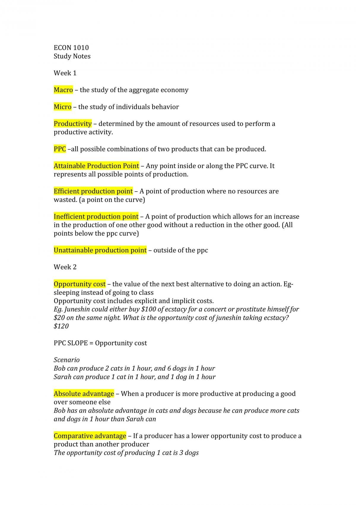 Econ 1010 Week 1-9 Complete Study Guide - Page 1