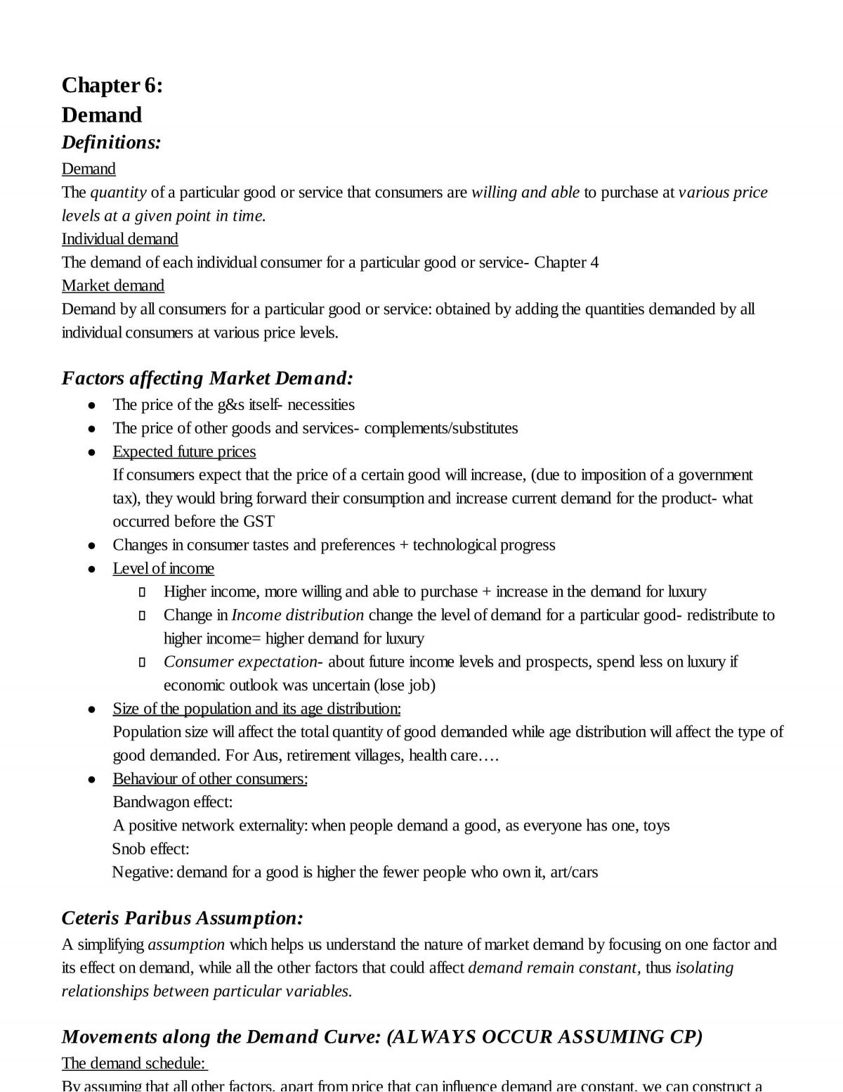 Economics Chapter 6 Notes ( Year 11) - Page 1