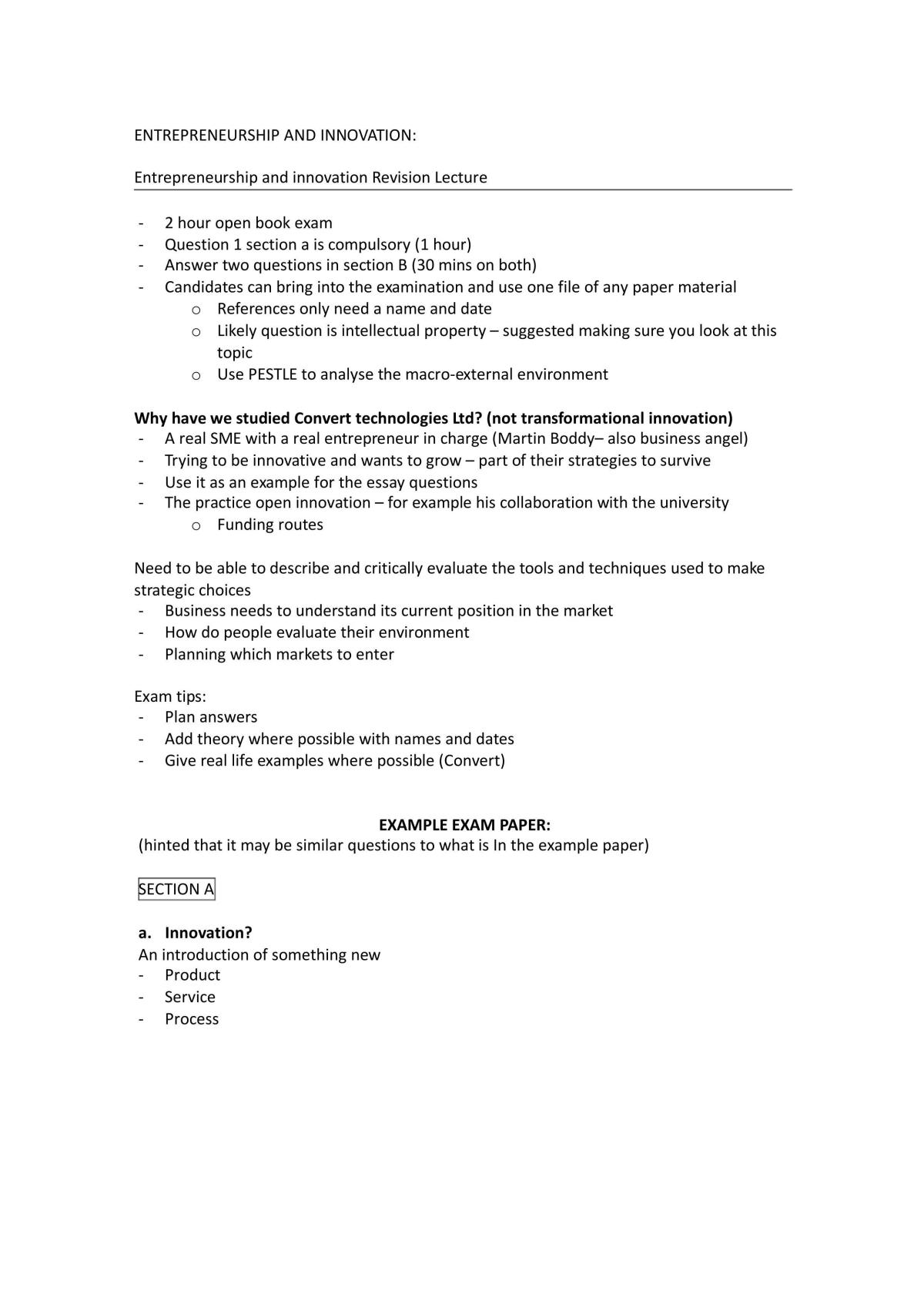Entrepreneurship and Innovation Study Guide - Page 1