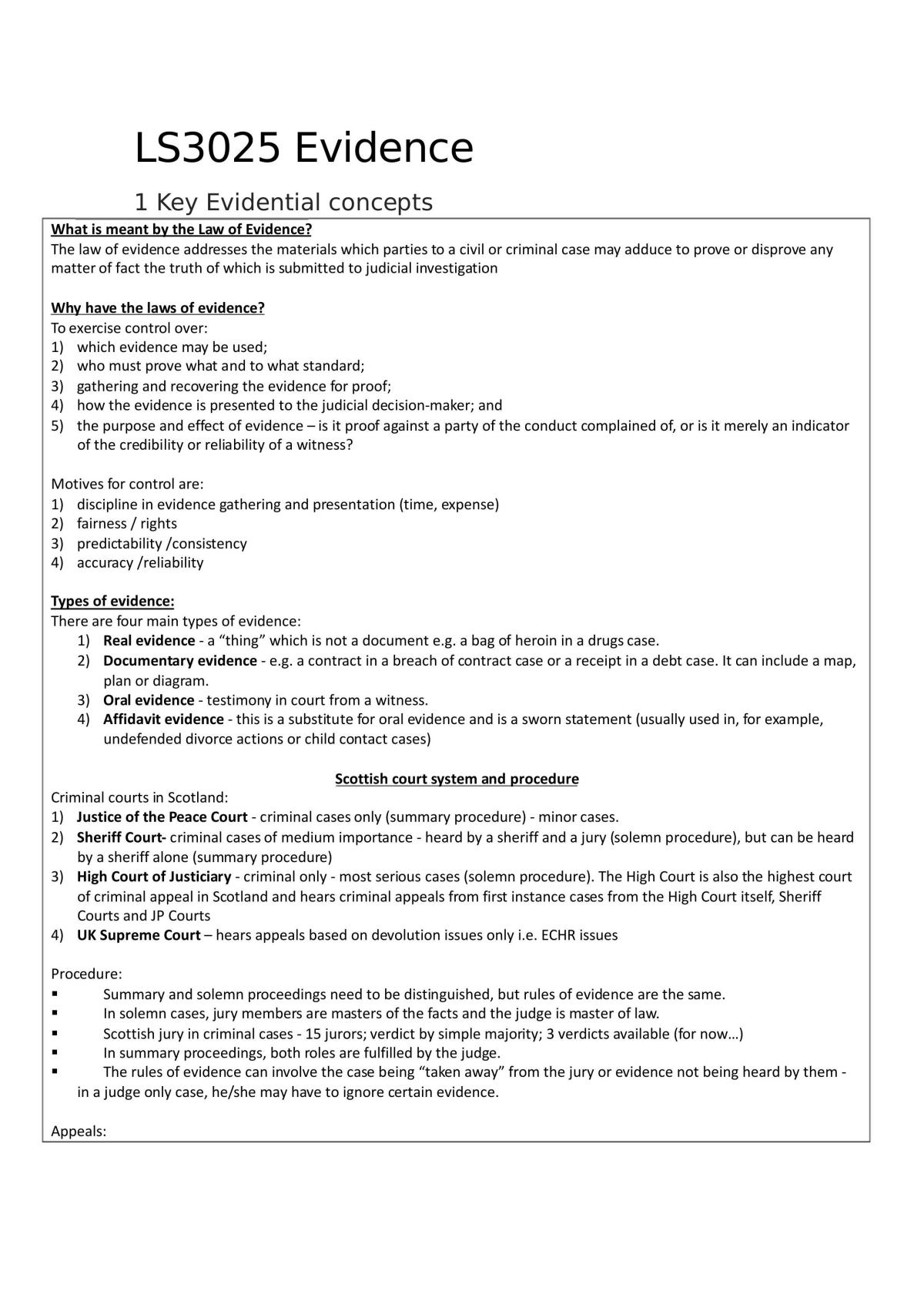 Evidence Summary Guide - Page 1