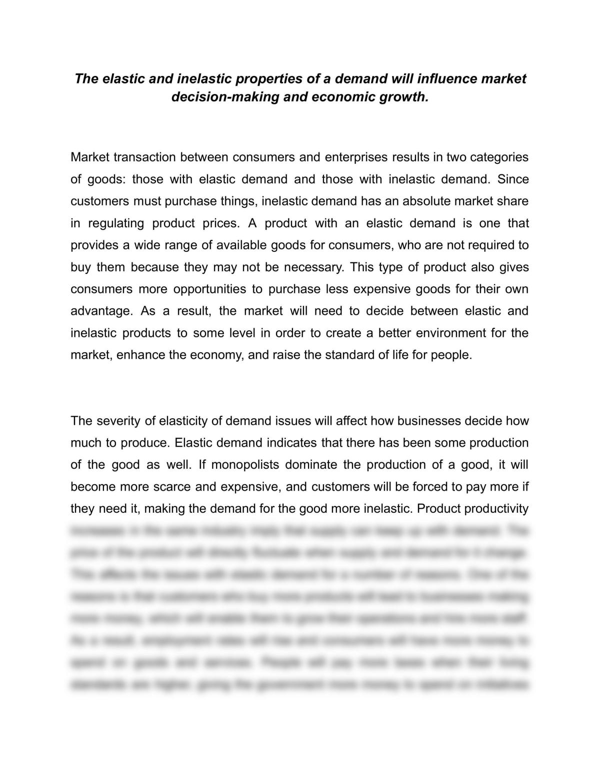 Economics Essay - The effect of elastic and inelastic demand on the economy - Page 1
