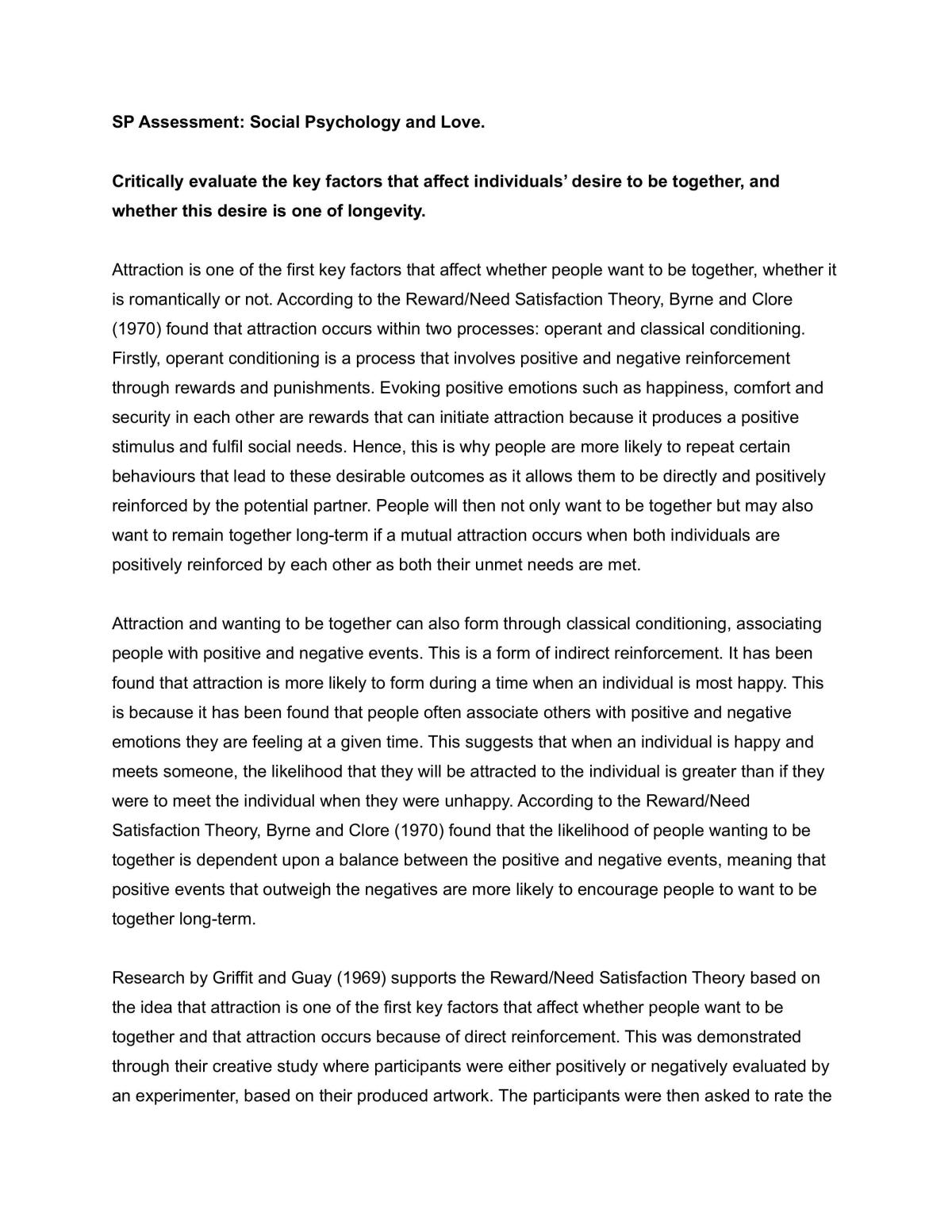 Social Psychology and Love Essay - Page 1