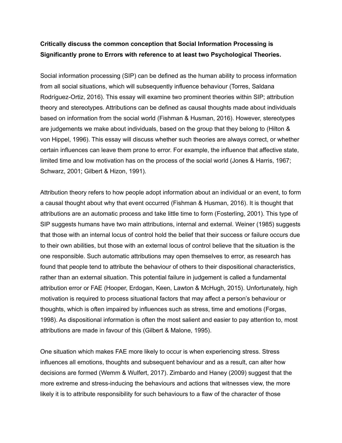 Social Information Processing and Errors Essay - Page 1
