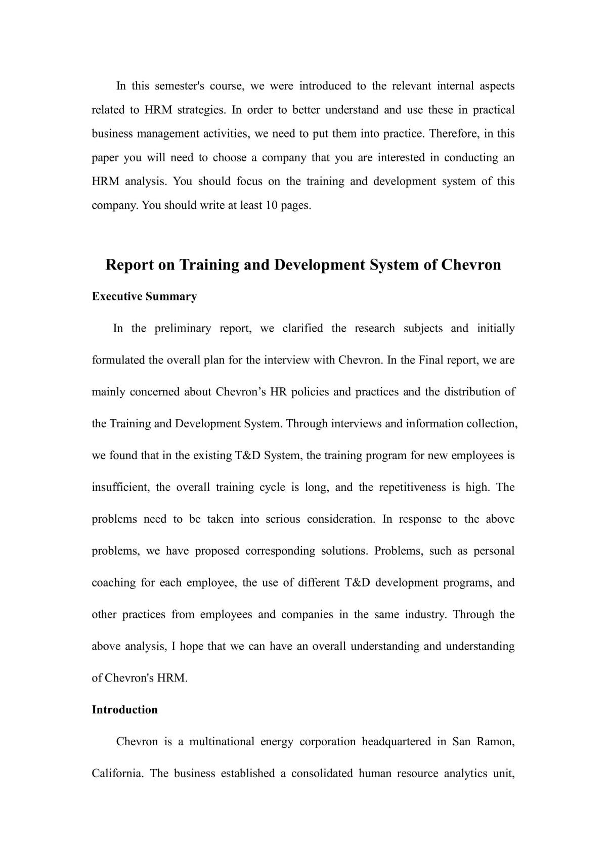 Report on Training and Development System of Chevron - Page 1