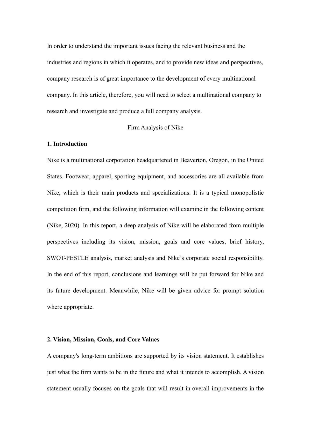 Firm Analysis of Nike - Page 1