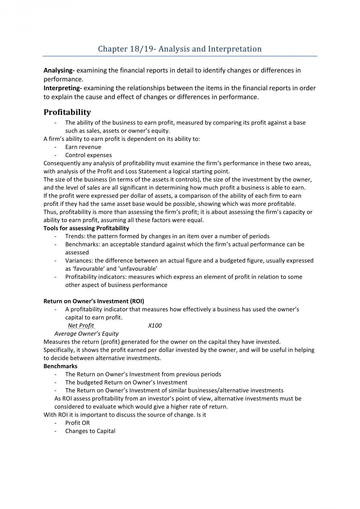 Profitability & Liquidity Summary - Page 1