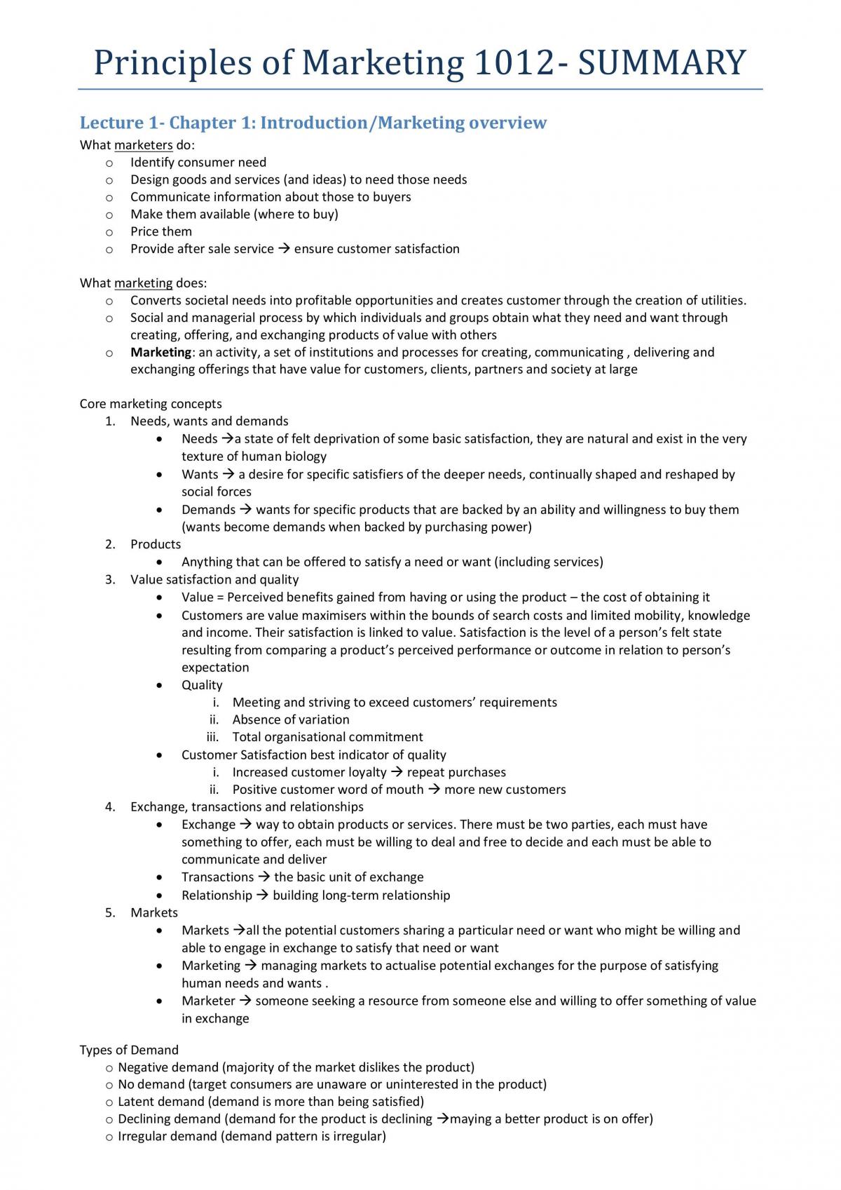 MARK1012 - Summary Notes - Page 1
