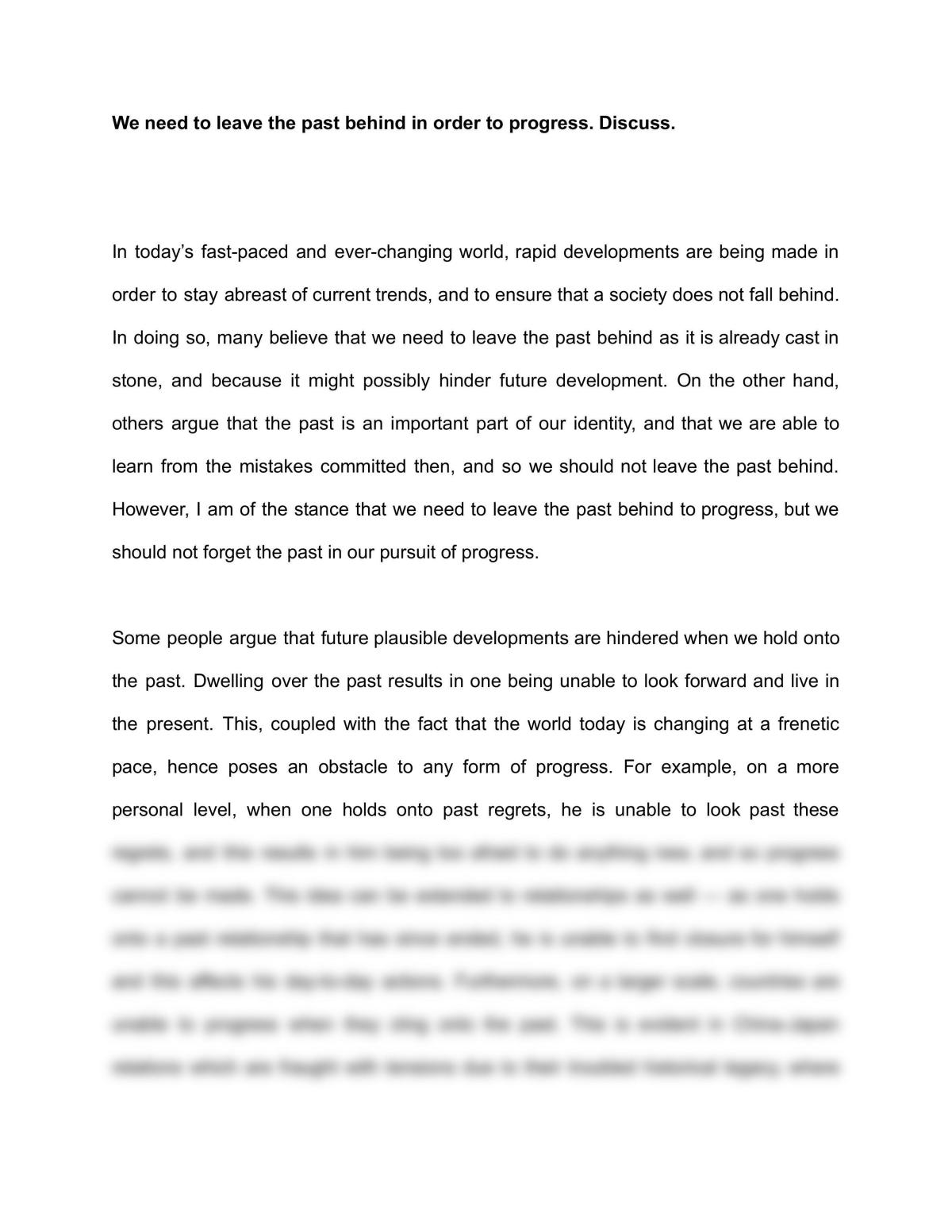 GP essay - progress and the past - Page 1