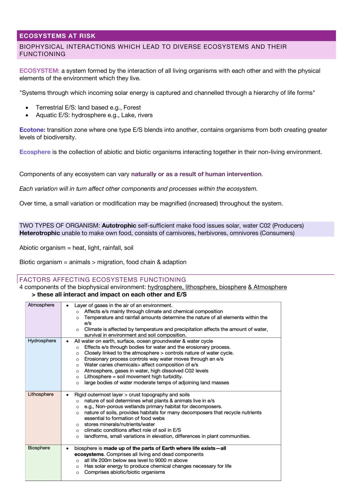 Ecosystems At Risk Notes  - Page 1