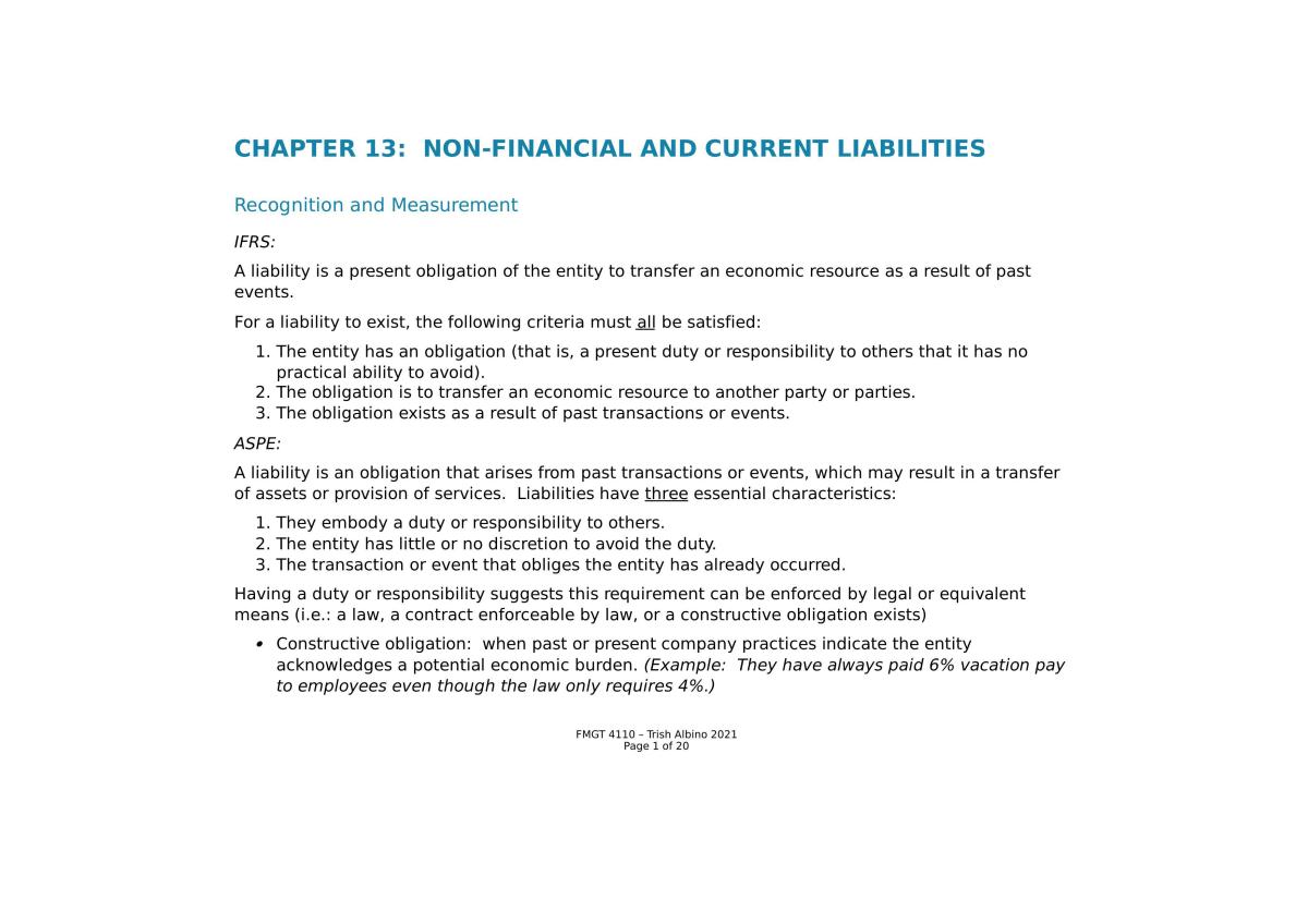Non-Financial and Current Liabilities Notes - Page 1