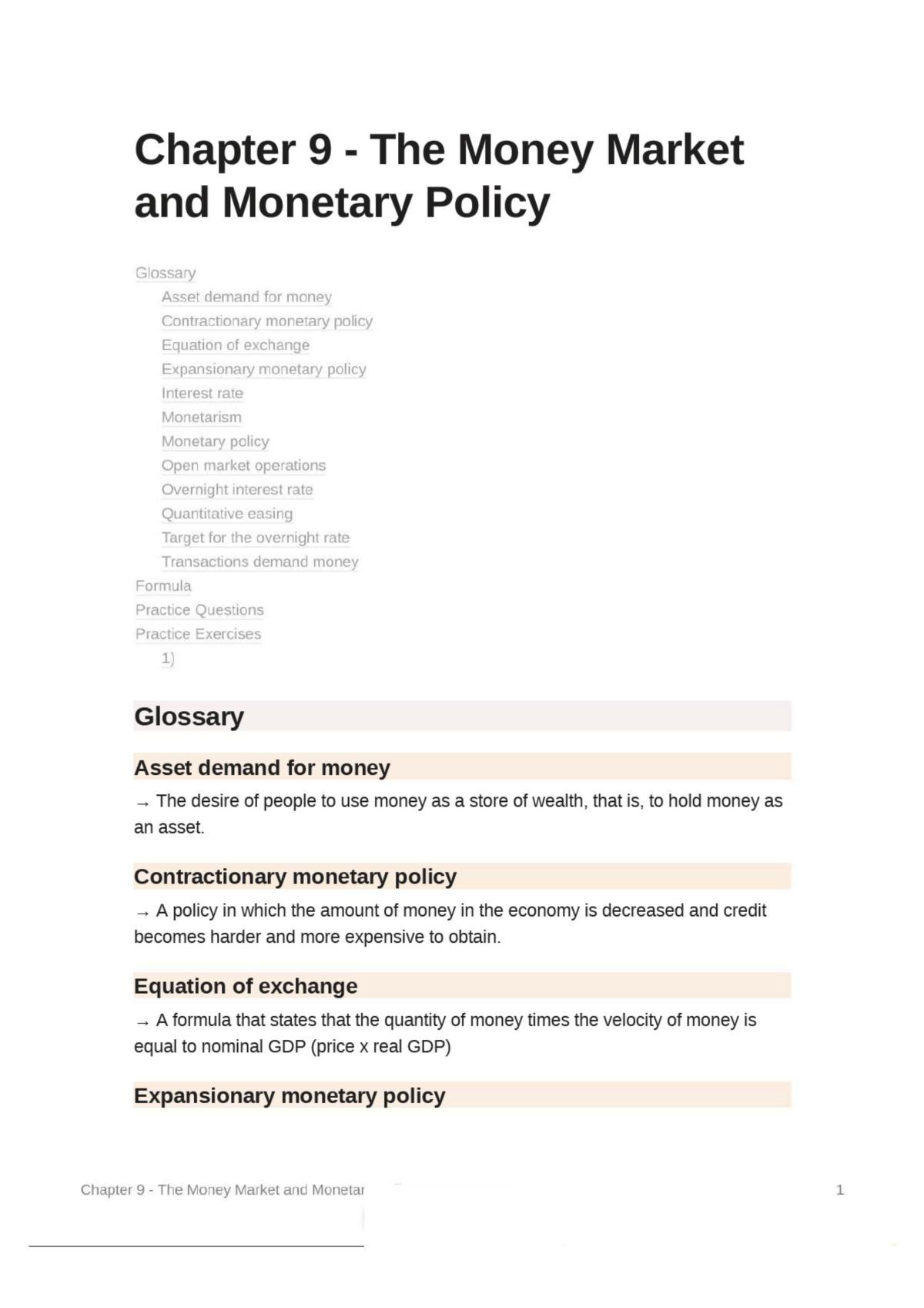 The Money Market and Monetary Policy Notes - Page 1