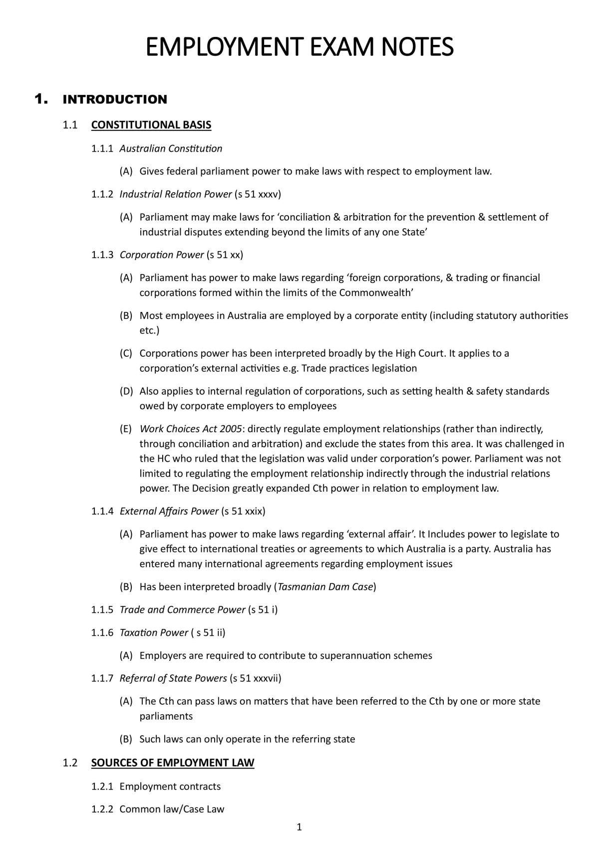 Employment Exam Notes - Extensive and Comprehensive - Page 1