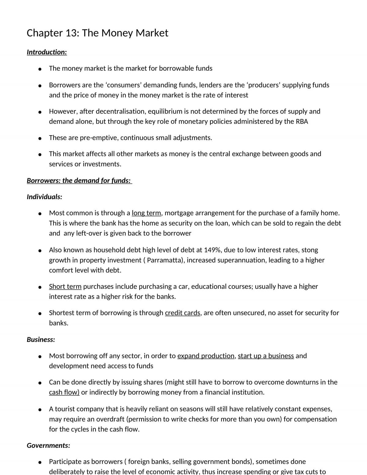 Economics Chapter 13 Notes ( Year 11) - Page 1