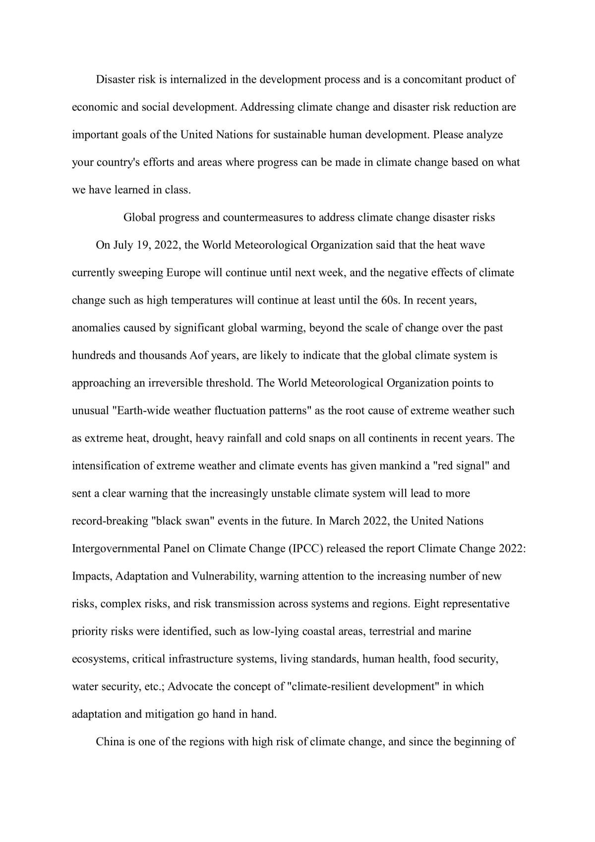 Global progress and countermeasures to address climate change disaster risks - Page 1
